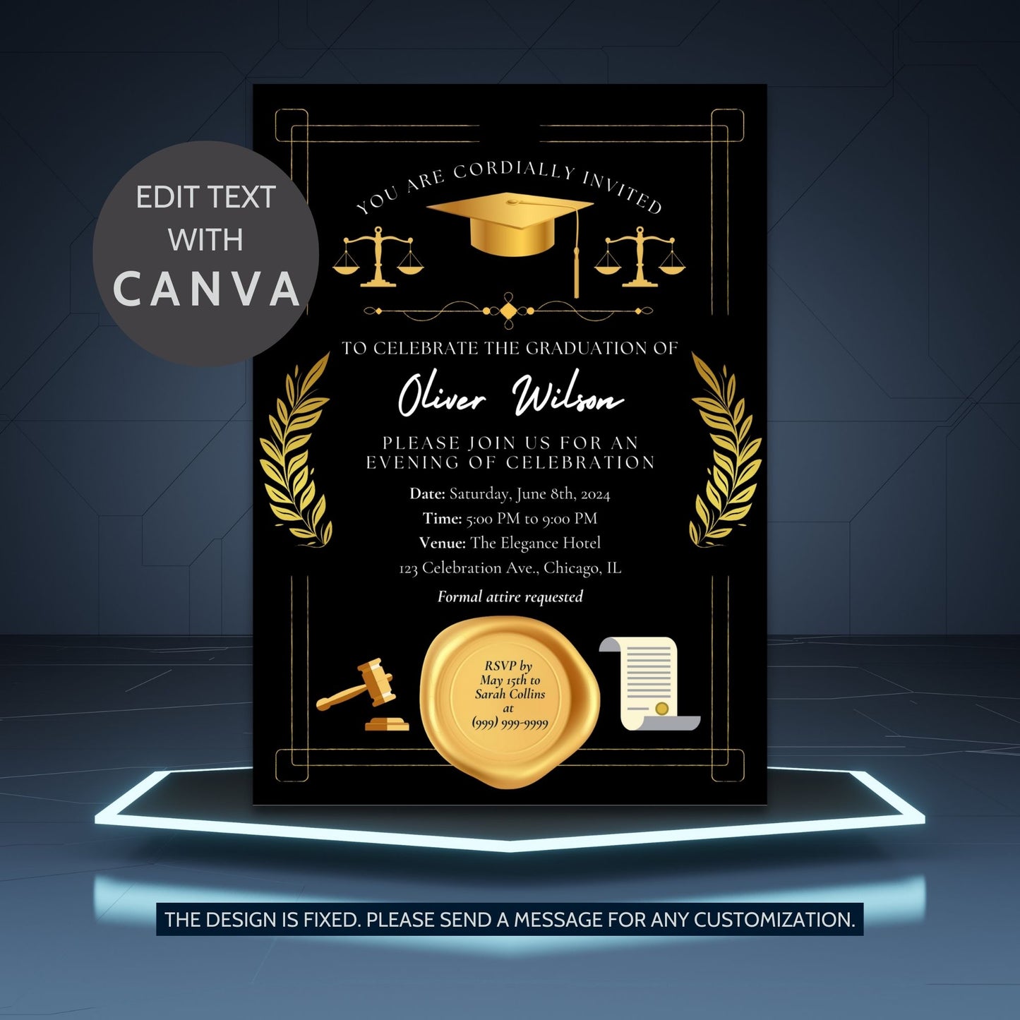 Law School Graduation Invitation Template | Law School Invite Boy | Law School Graduate Evite Announcement | Paralegal Graduation Party