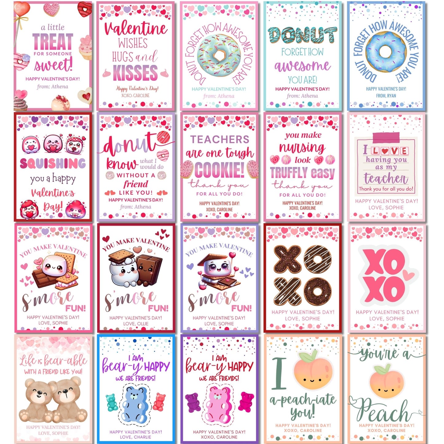 A set of colorful gift tags featuring an ice cream sundae with whipped cream, caramel syrup, and a cherry on top. The tags read "You're the Cherry on Top!" and include a customizable message for National Ice Cream Month.