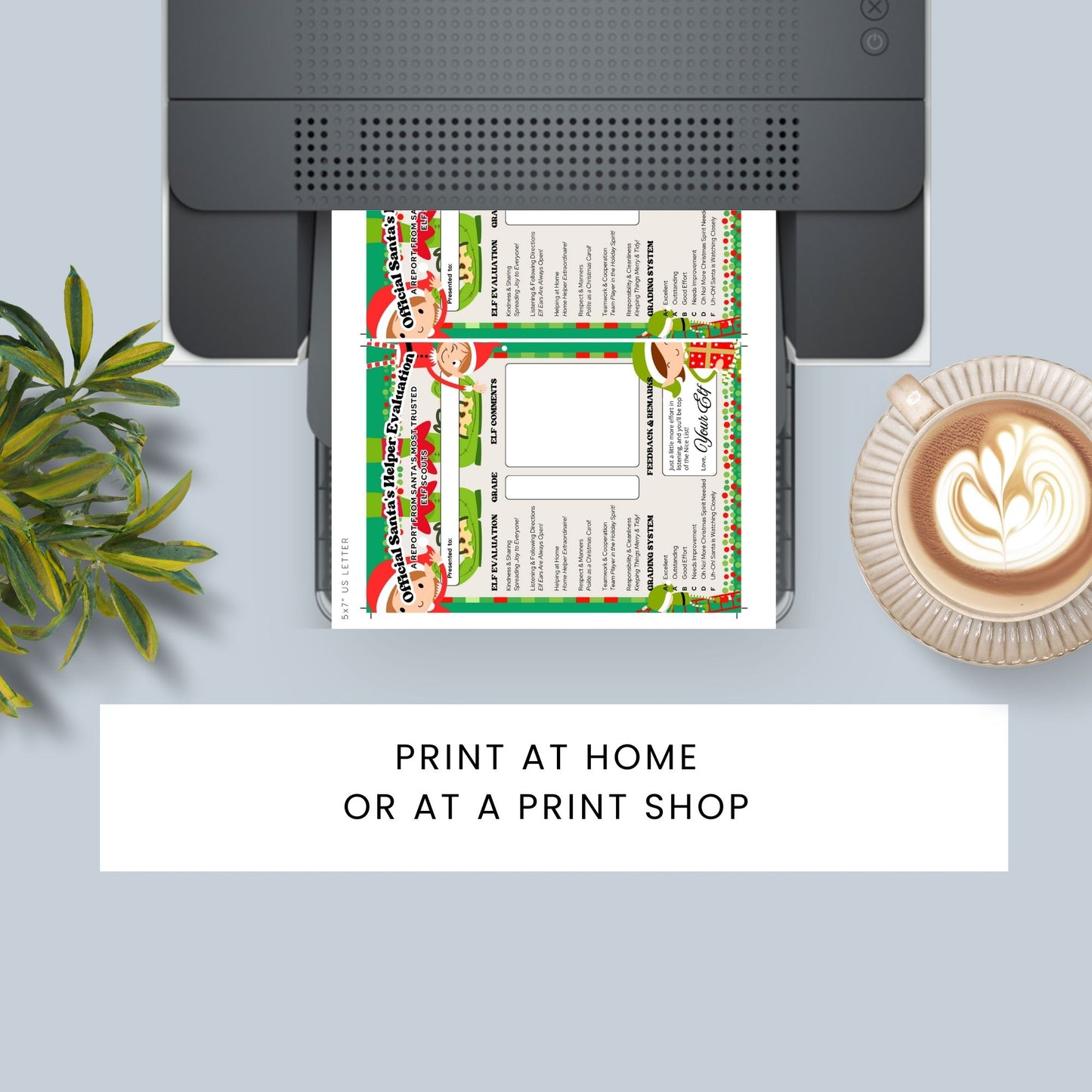 A playful Printable Elf Report Card, sized 5x7 inches, featuring festive holiday themes and adorable elf feedback options, designed to encourage good behavior and add a touch of Christmas magic.