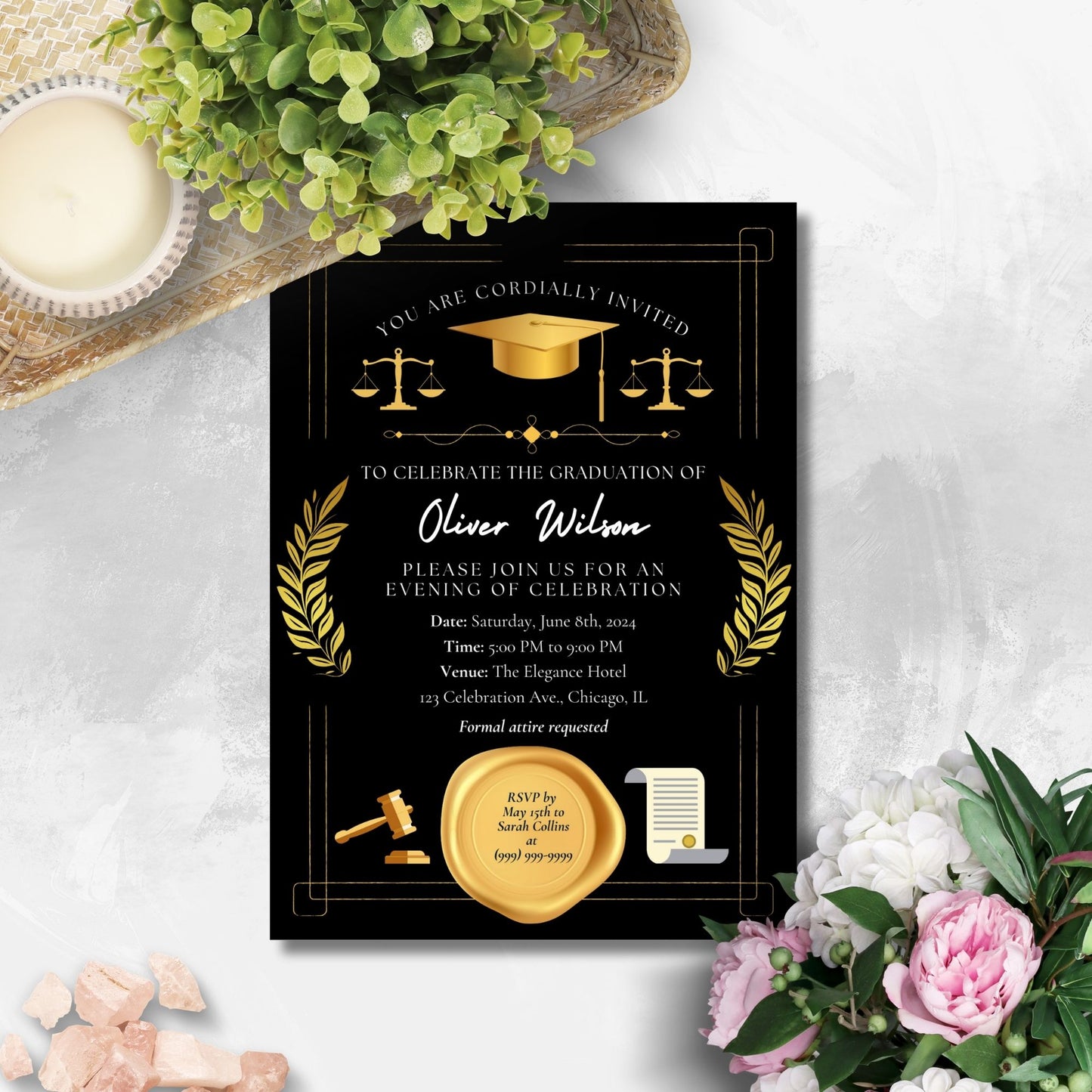Law School Graduation Invitation Template | Law School Invite Boy | Law School Graduate Evite Announcement | Paralegal Graduation Party