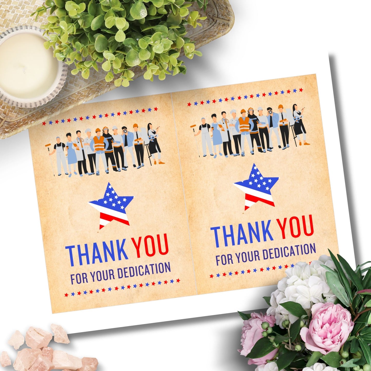 Printable Labor Day Thank You Cards - 5x7 size, featuring a patriotic design, perfect for employee appreciation, with an additional separate 5x7 PDF file.