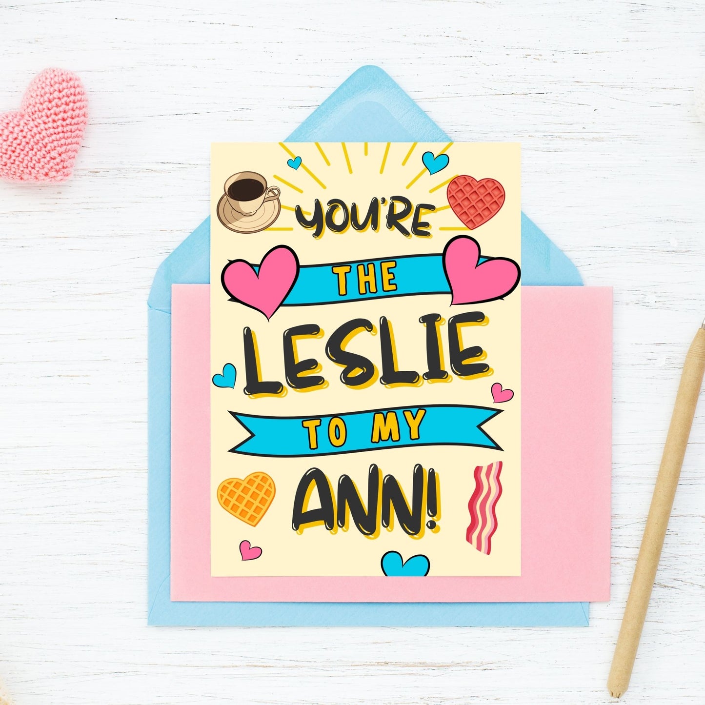 A printable Galentine’s Day greeting card featuring a Parks & Rec-inspired friendship theme, with the phrase "You’re the Leslie to My Ann." A 5x7-inch design, perfect for best friends, Galentine’s celebrations, and Parks & Rec fans, available as an instant download.