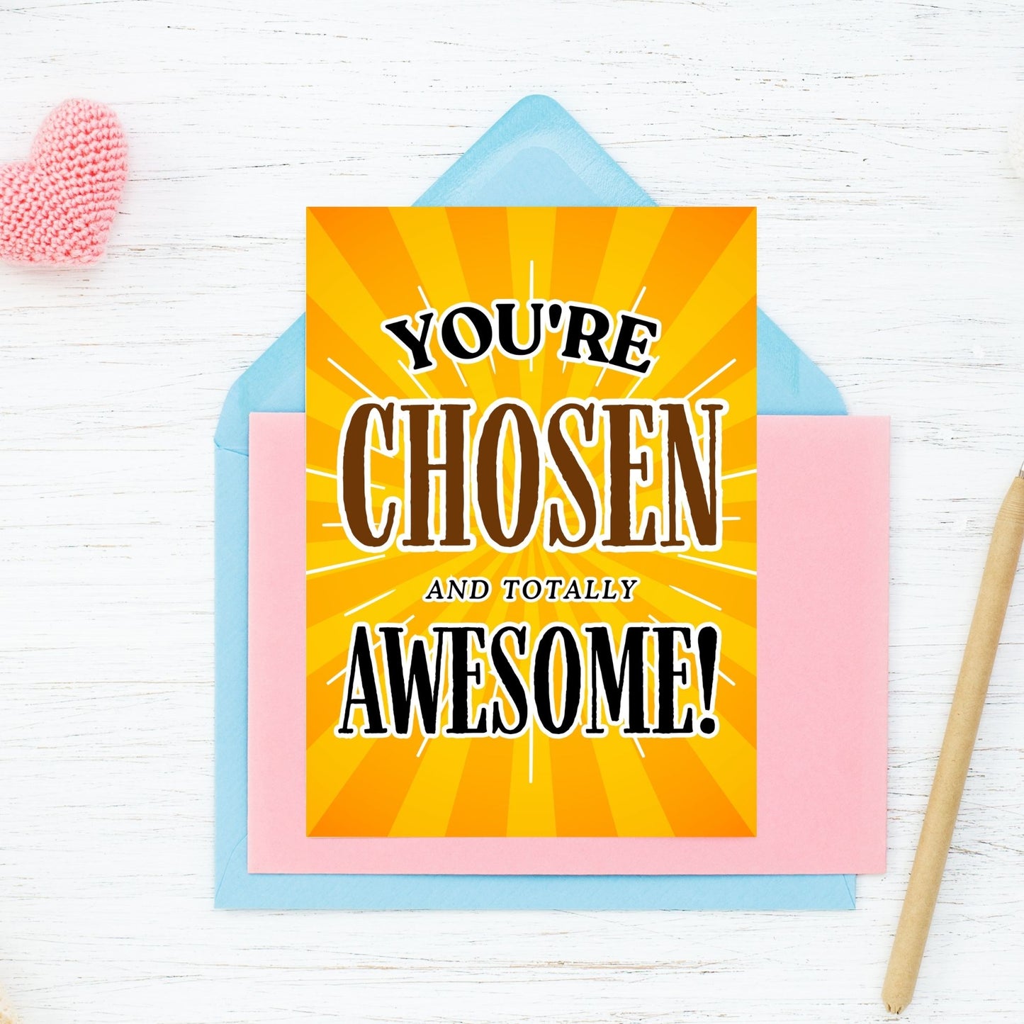 A Christian-themed printable Valentine’s Day card featuring the uplifting message “You’re Chosen and Totally Awesome.” Available as a 5x7 PDF and an 8.5 x 11 sheet (2 per page). Perfect for church groups, Christian encouragement, and faith-based Valentine’s gifting.