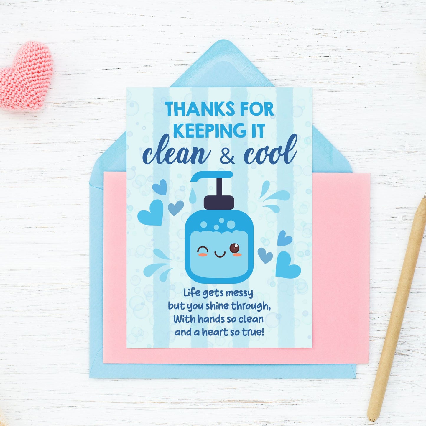 Printable card with a refreshing theme reading “Thanks for Your Refreshing Ways” – 5x7 digital thank-you card for teachers