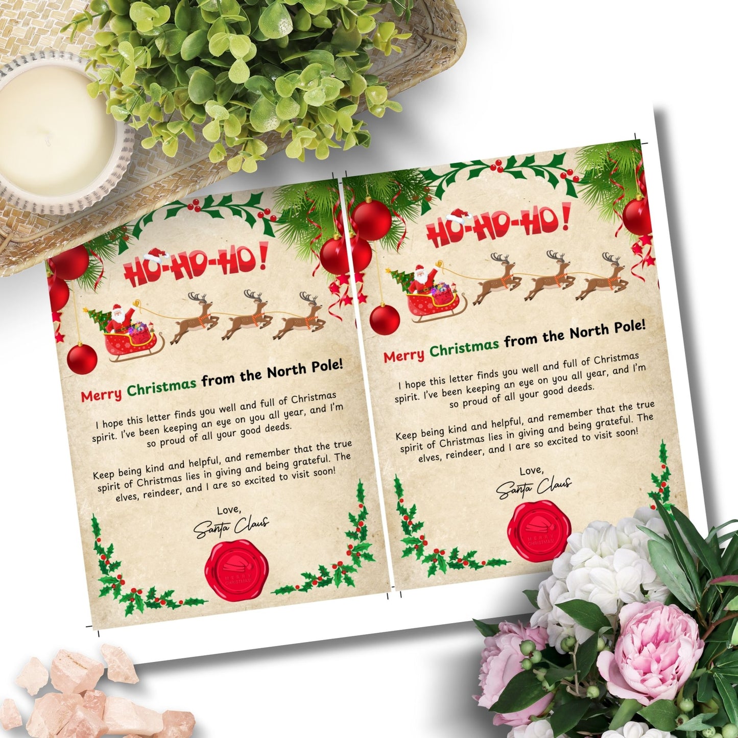 A festive Printable Letter from Santa Card, sized 5x7 inches, featuring classic holiday motifs, cheerful messaging, and warm details from Santa Claus, perfect for bringing joy to kids and kids at heart eagerly awaiting Santa’s arrival.