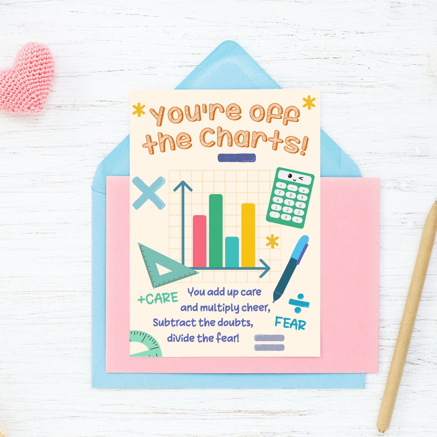 Printable teacher card that says “You’re Off the Charts” with math graph design – 5x7 digital download