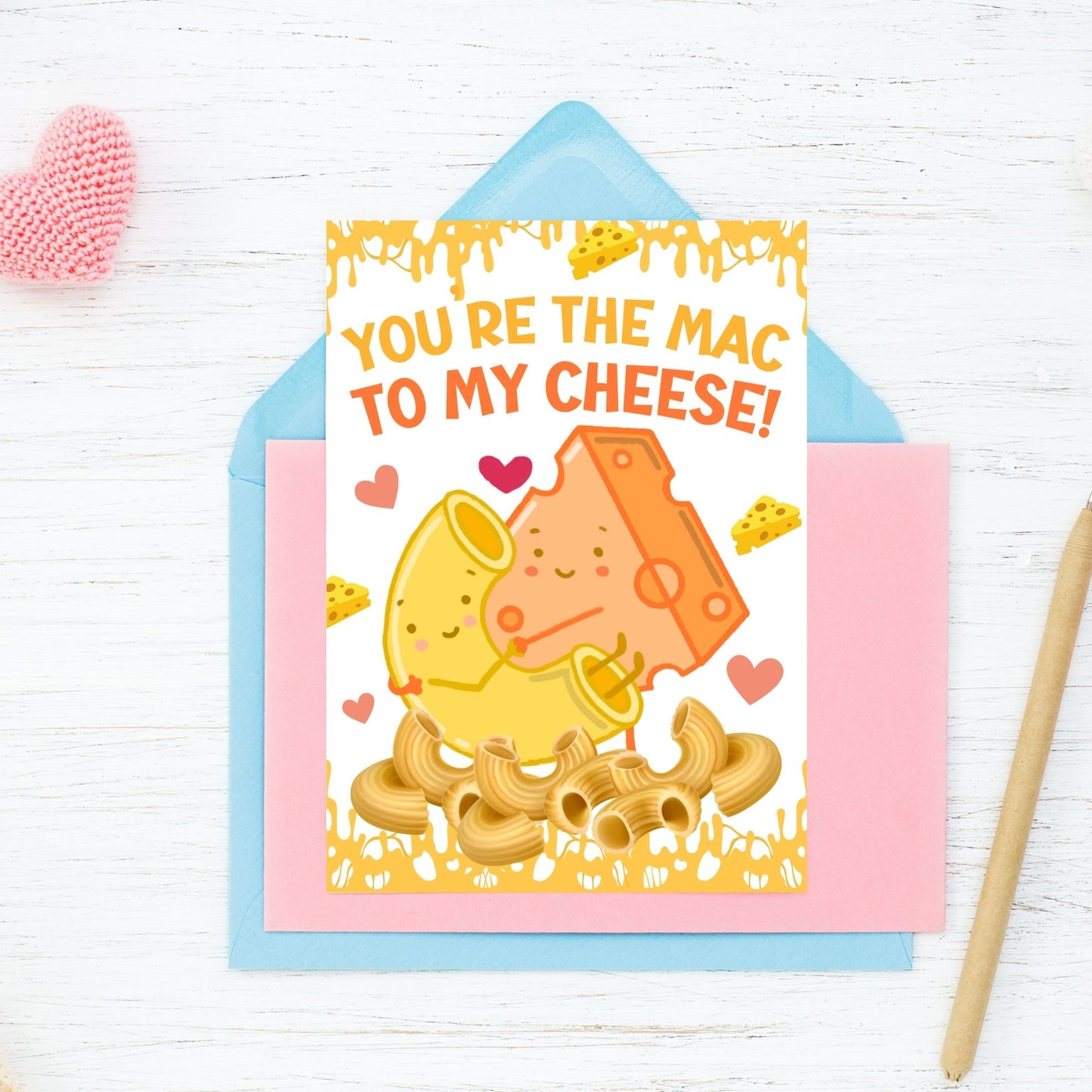 Punny Mac & Cheese-Themed Printable Valentine's Day Card | 5x7 PDF with "You’re the Mac to My Cheese" | Instant Download | Given Crafted Wonders