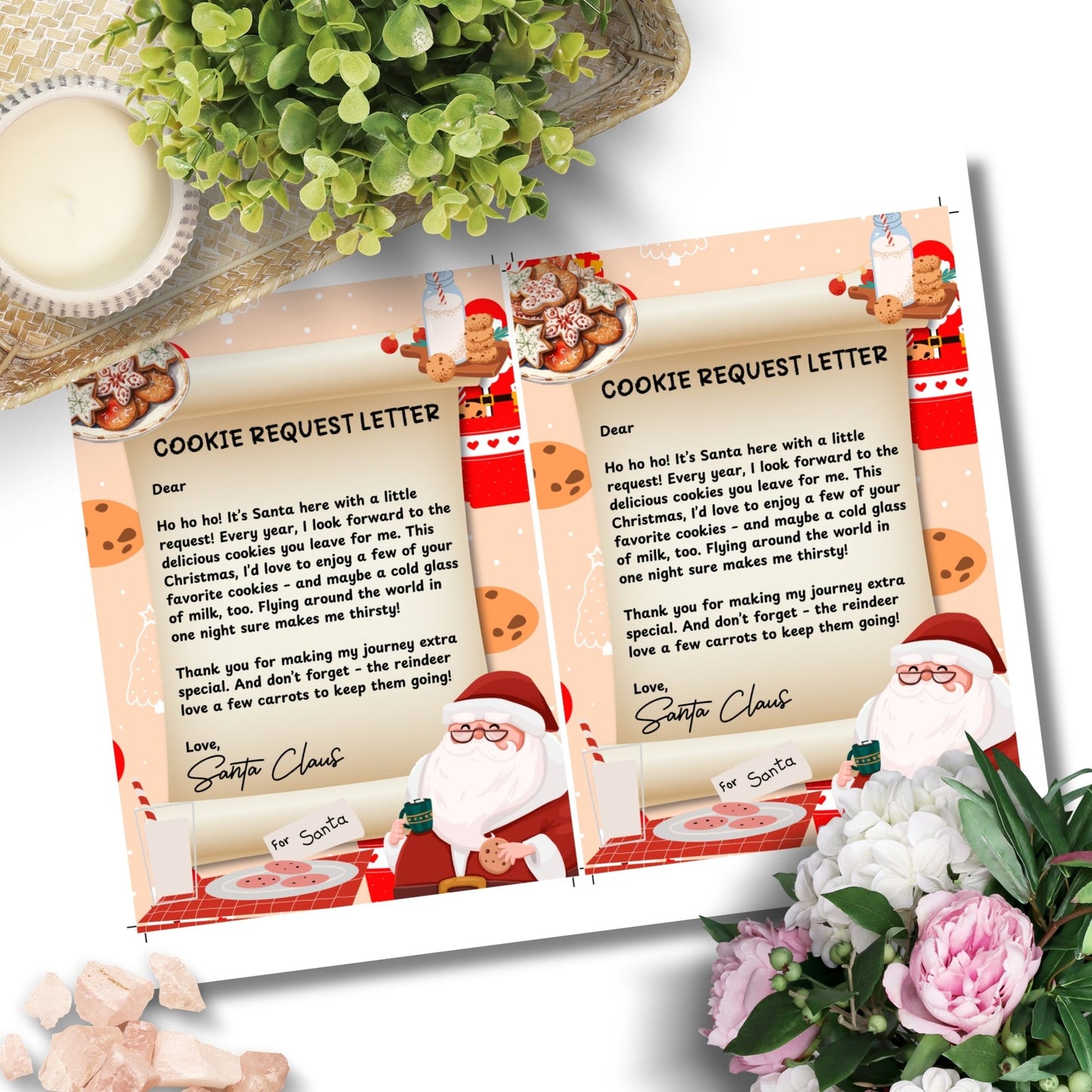 A festive Printable Cookie Request Letter, sized 5x7 inches, featuring a playful message from Santa asking for his favorite cookies, perfect for adding extra magic to Christmas Eve traditions.
