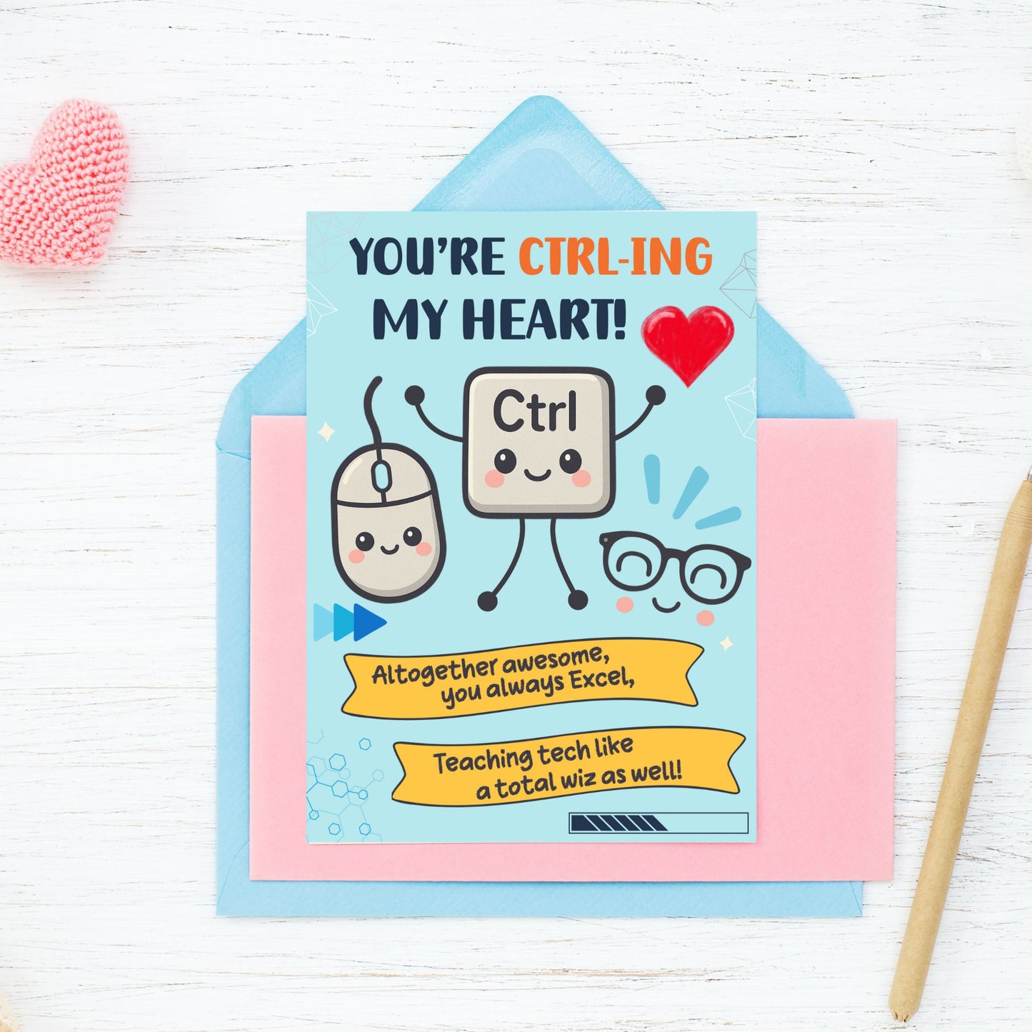 Tech-themed printable teacher card with “You’re CTRL-ing My Heart” and keyboard graphic – 5x7 digital download