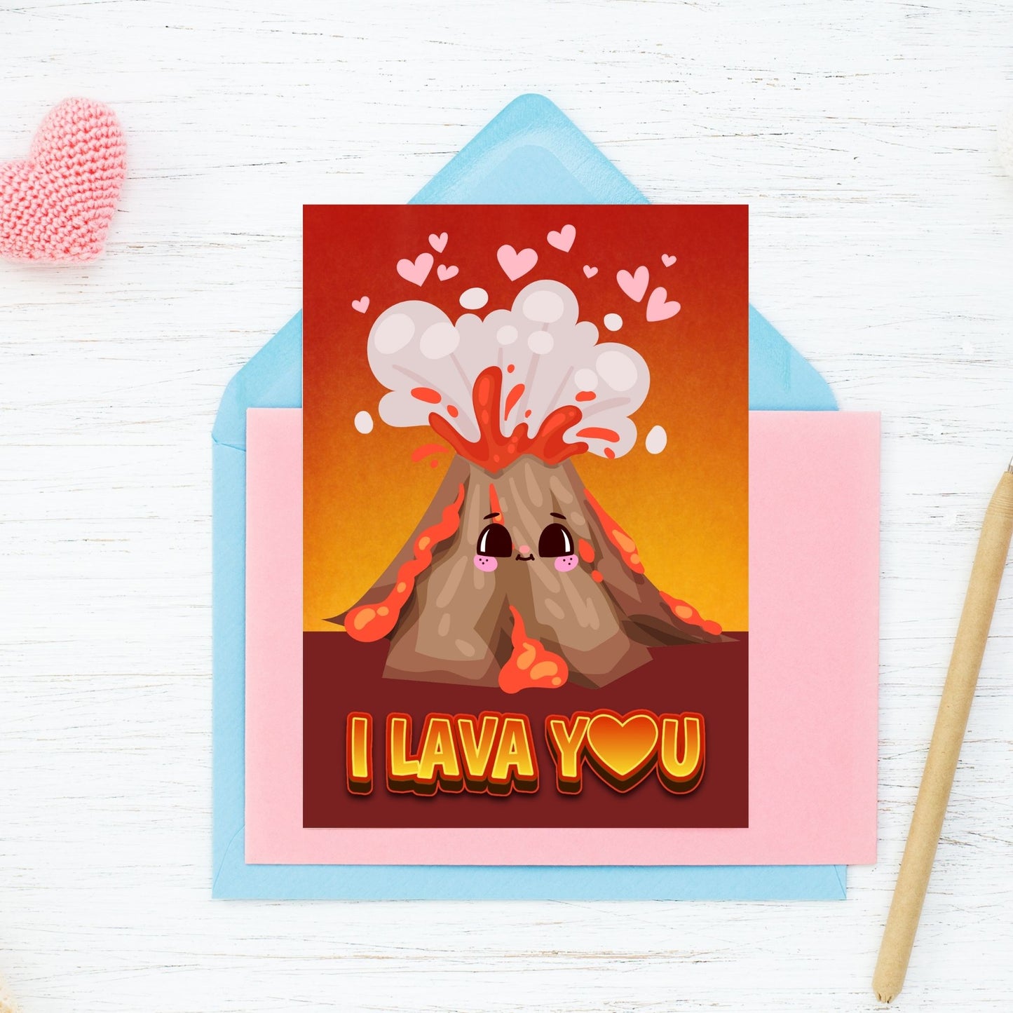 Printable Valentineās Day Greeting Card featuring the pun āI LAVA You.ā Designed as a 5x7 PDF on an 8.5 x 11 sheet with two cards per page. A fun and heartfelt Valentineās card for loved ones.