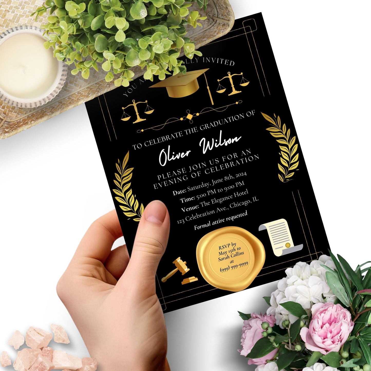Law School Graduation Invitation Template | Law School Invite Boy | Law School Graduate Evite Announcement | Paralegal Graduation Party