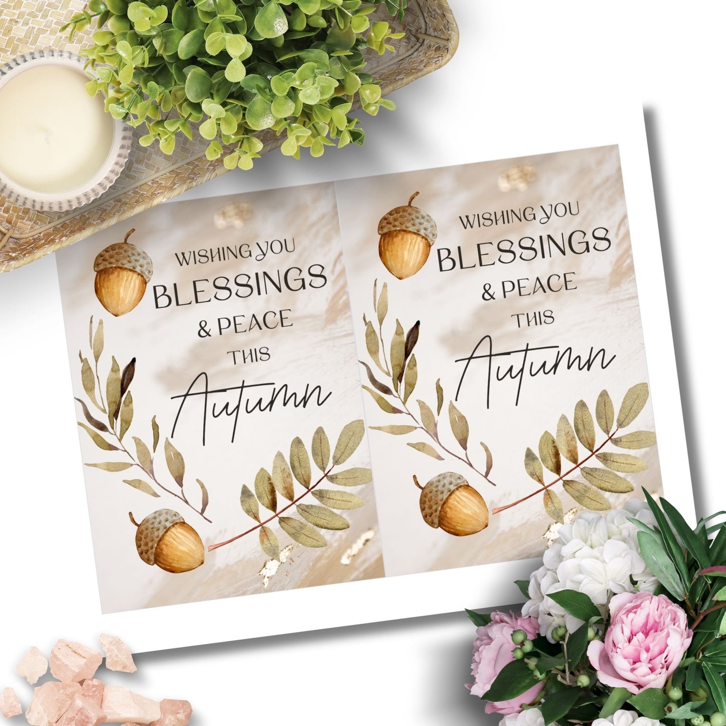 Printable Fall Greeting Card featuring a peaceful autumn design with the message 'Wishing You Blessings and Peace This Autumn.'