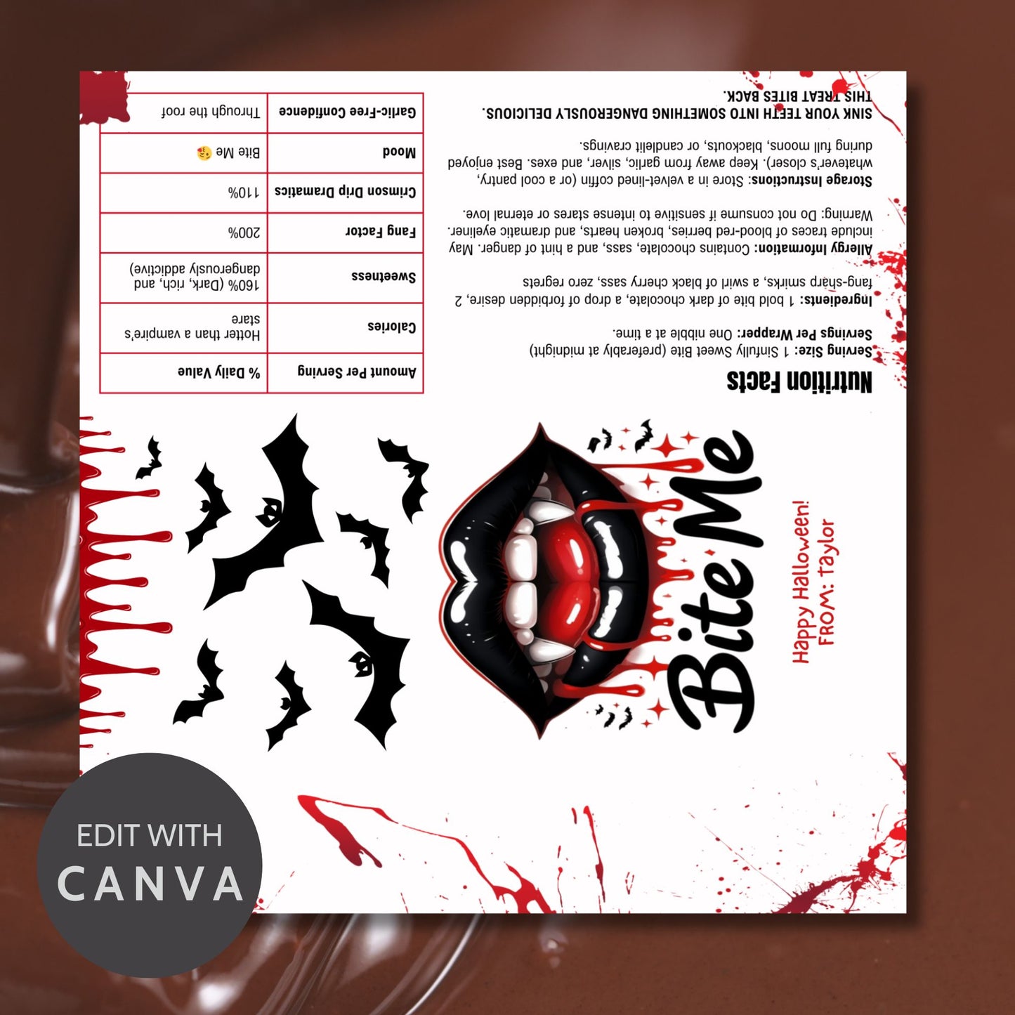 Halloween-themed flyer with vampire design and text on a white background