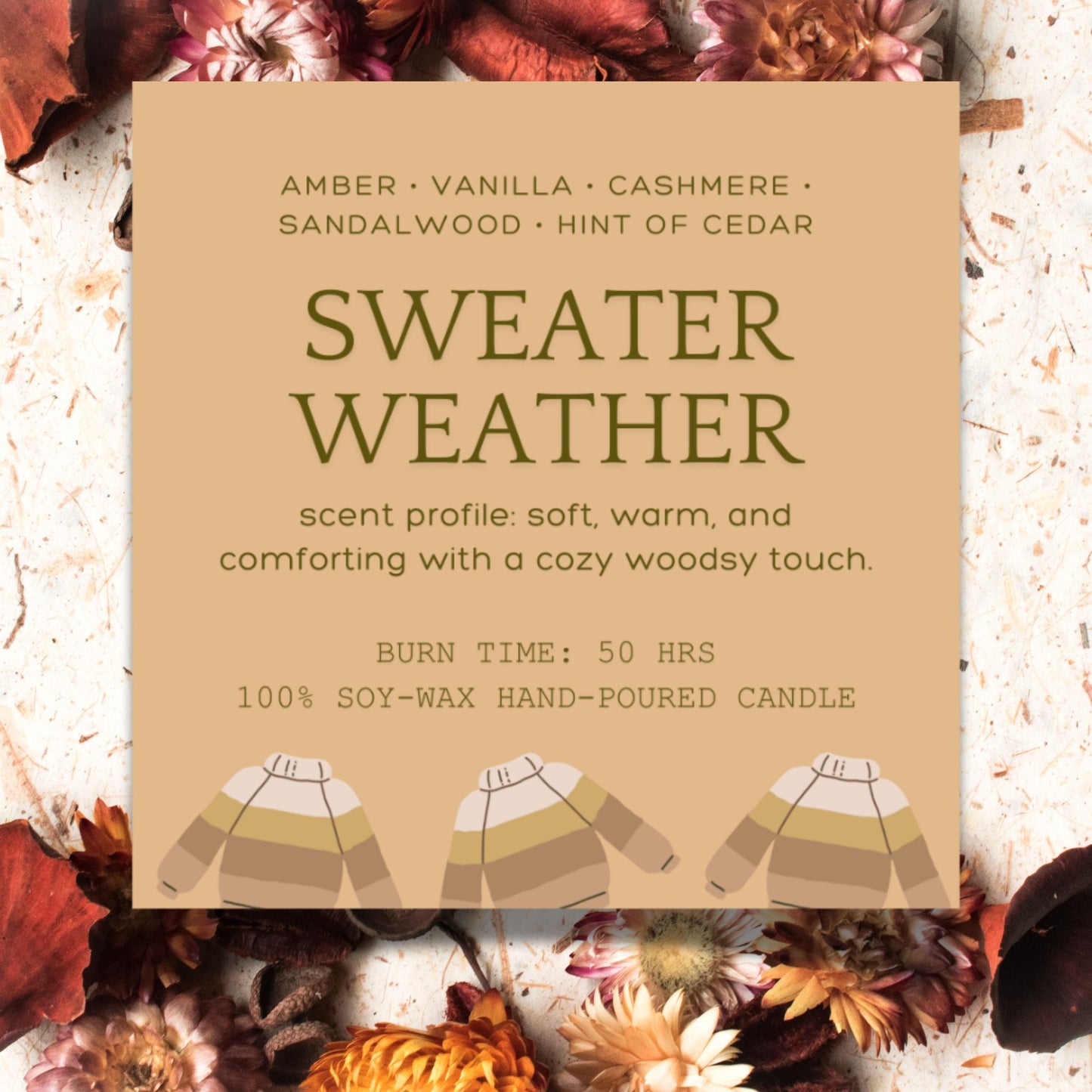 A set of 10 editable Fall-themed candle labels featuring autumn-inspired designs and scents, perfect for adding a personal touch to your candles. The labels are 2.75 inches square and come with a link to a customizable Canva template.