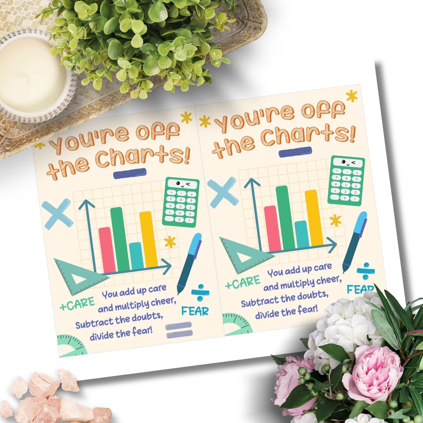 Printable teacher card that says “You’re Off the Charts” with math graph design – 5x7 digital download