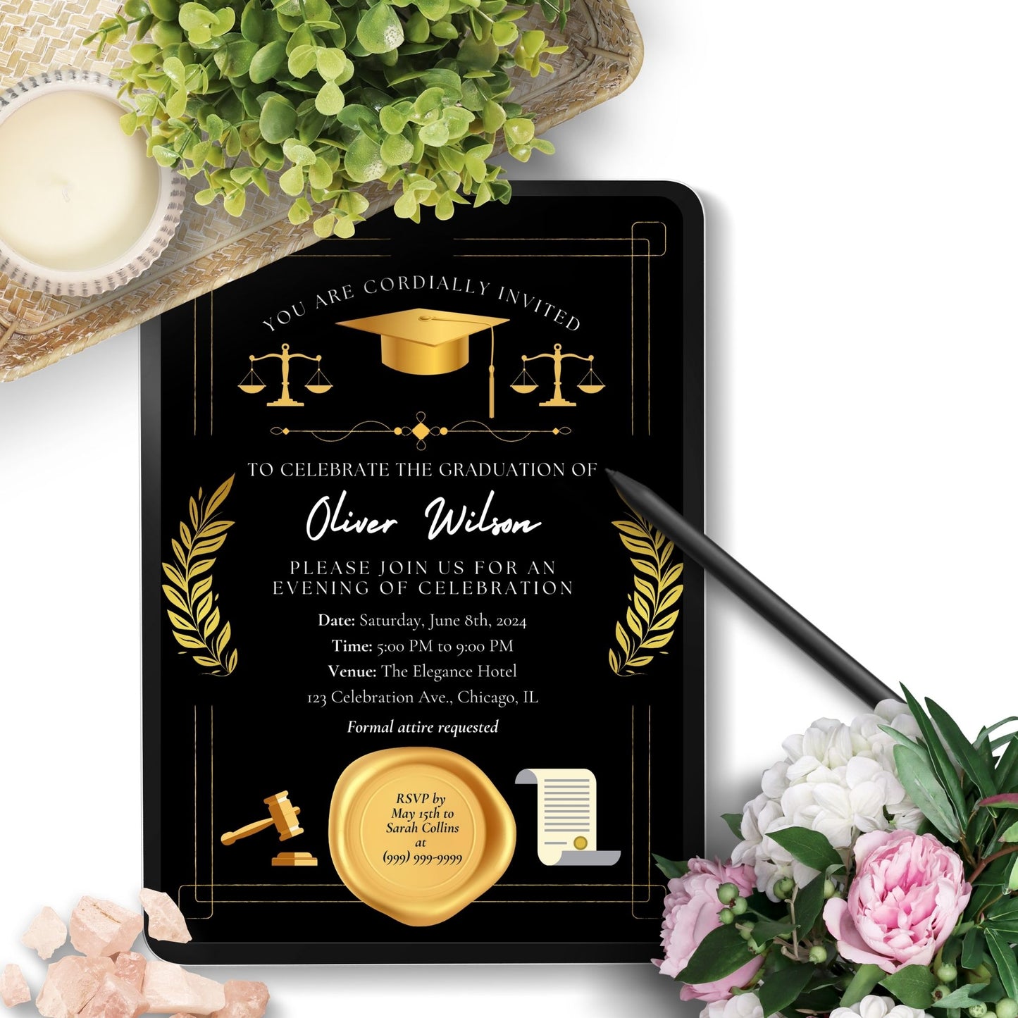 Law School Graduation Invitation Template | Law School Invite Boy | Law School Graduate Evite Announcement | Paralegal Graduation Party