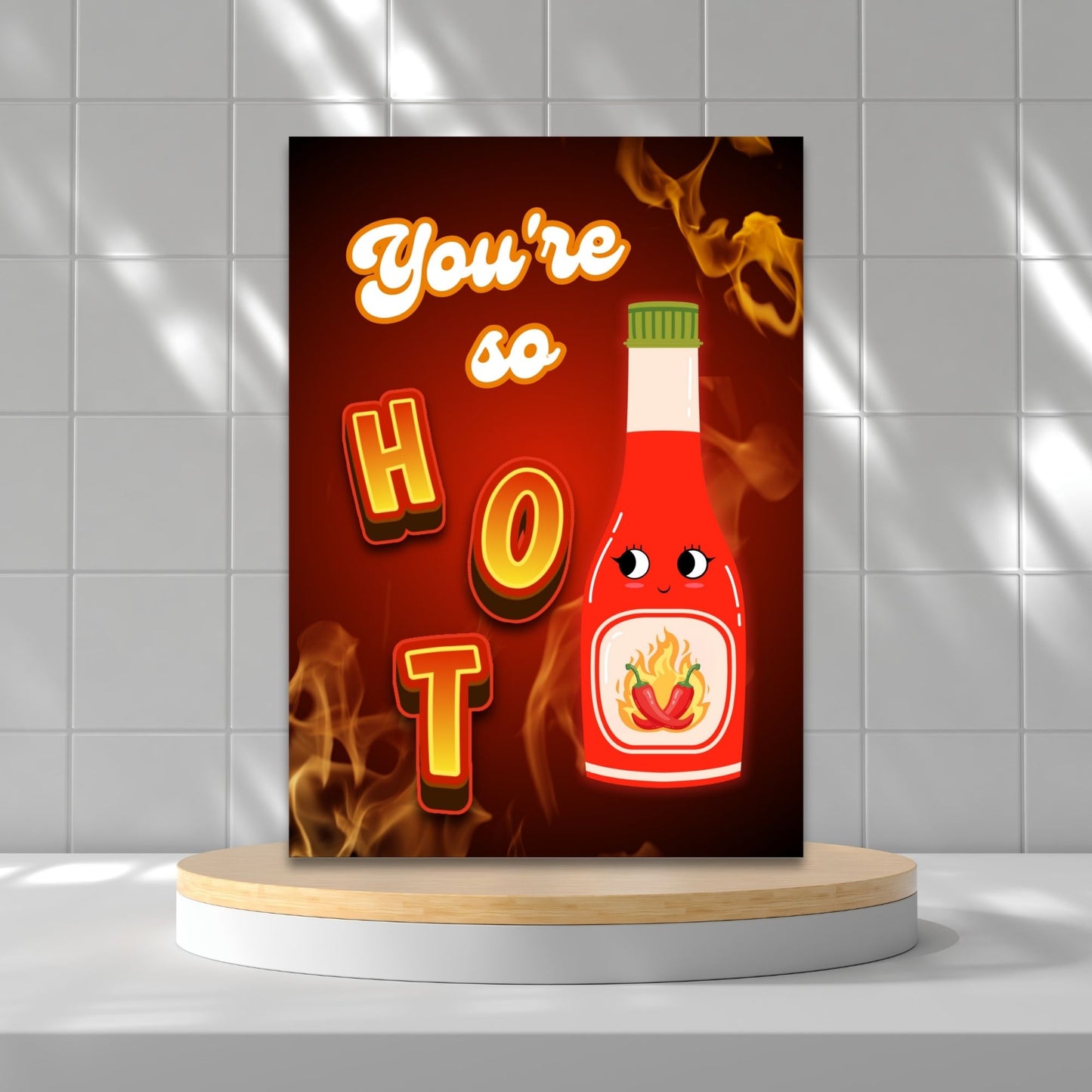 Printable Valentineās Day Greeting Card with the message āYou're So Hot.ā Designed as a 5x7 PDF on an 8.5 x 11 sheet with two cards per page. A fun and flirty Valentineās card for couples.