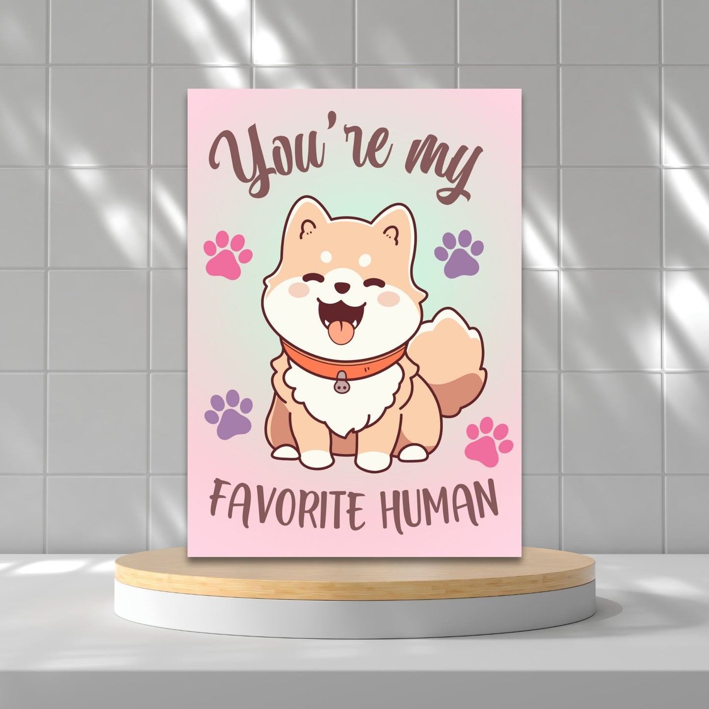 Printable Valentineās Day Greeting Card with the message āYou're My Favorite Human.ā Designed as a 5x7 PDF on an 8.5 x 11 sheet with two cards per page. A simple and heartfelt Valentineās card for a loved one.