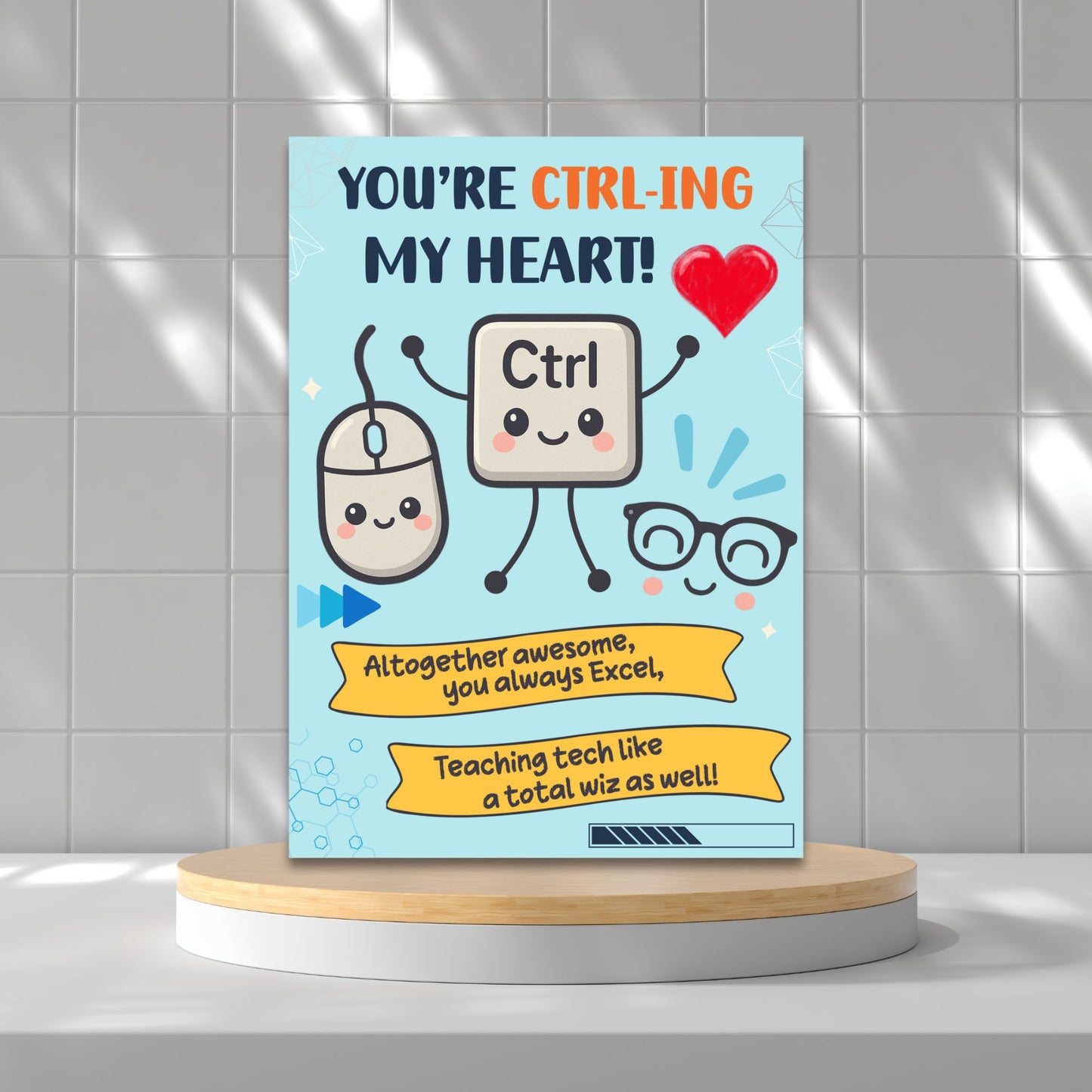 Tech-themed printable teacher card with “You’re CTRL-ing My Heart” and keyboard graphic – 5x7 digital download
