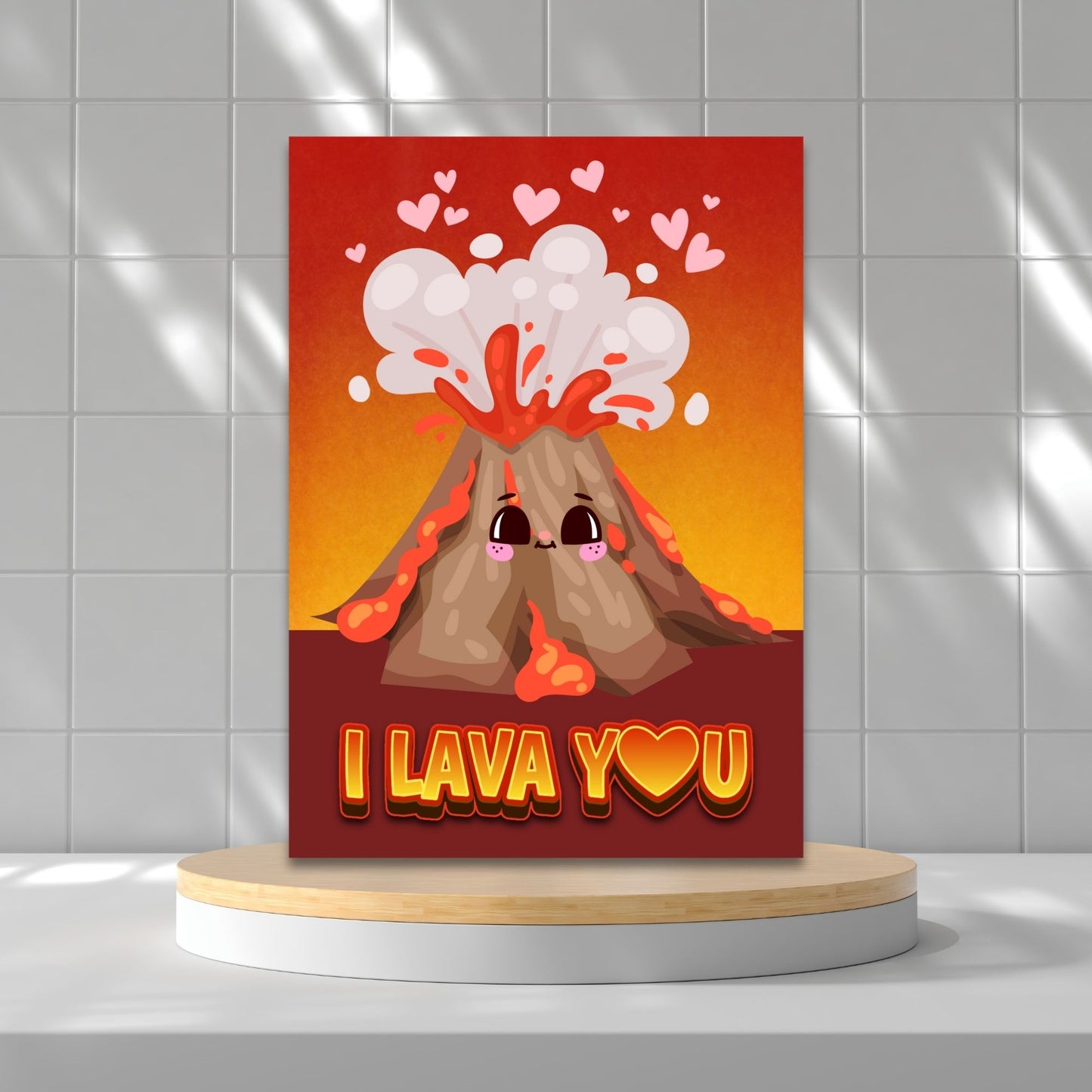 Printable Valentineās Day Greeting Card featuring the pun āI LAVA You.ā Designed as a 5x7 PDF on an 8.5 x 11 sheet with two cards per page. A fun and heartfelt Valentineās card for loved ones.