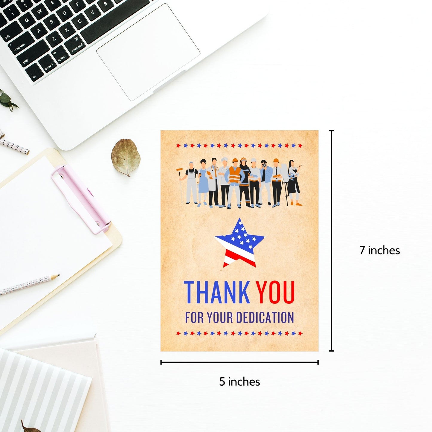 Printable Labor Day Thank You Cards - 5x7 size, featuring a patriotic design, perfect for employee appreciation, with an additional separate 5x7 PDF file.