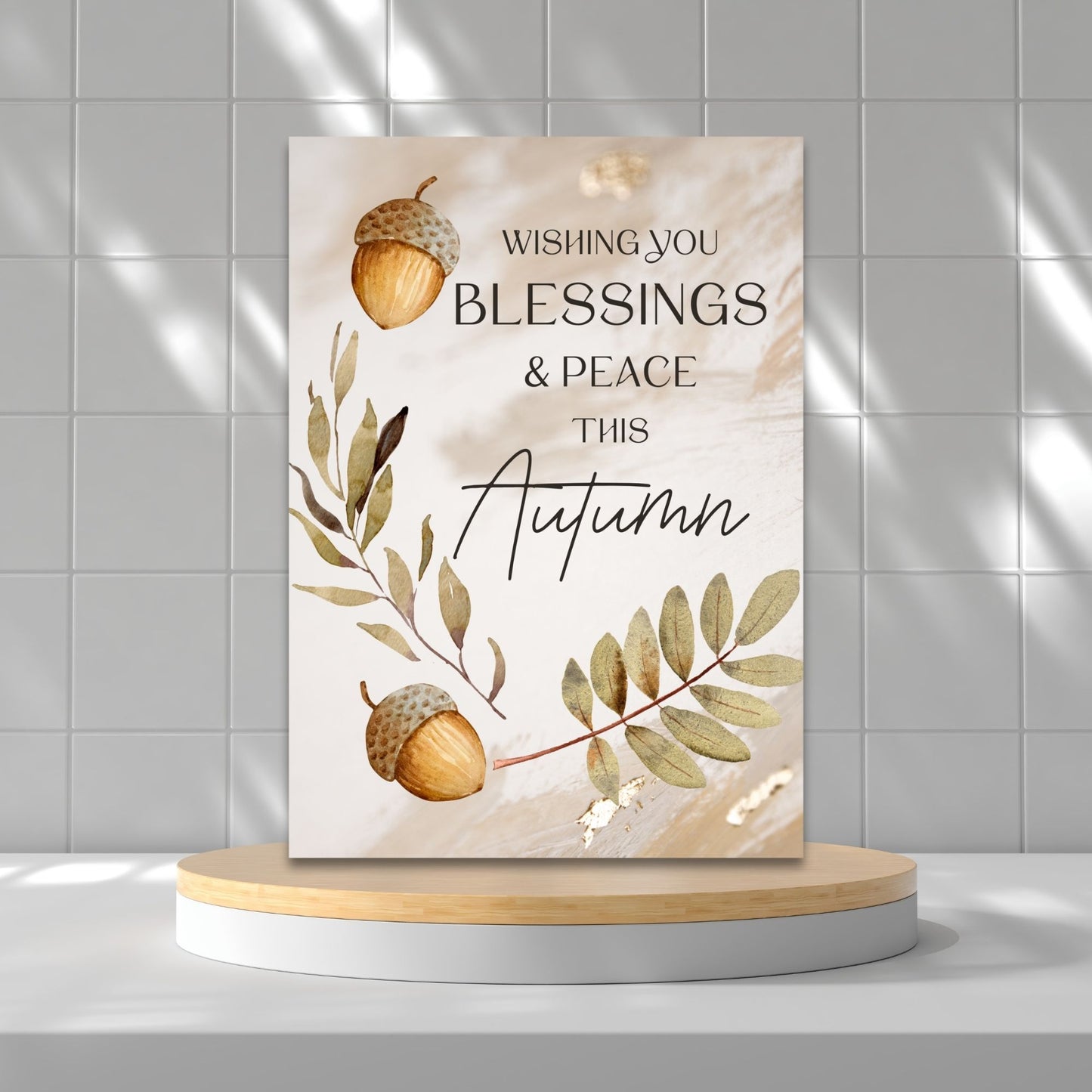 Printable Fall Greeting Card featuring a peaceful autumn design with the message 'Wishing You Blessings and Peace This Autumn.'