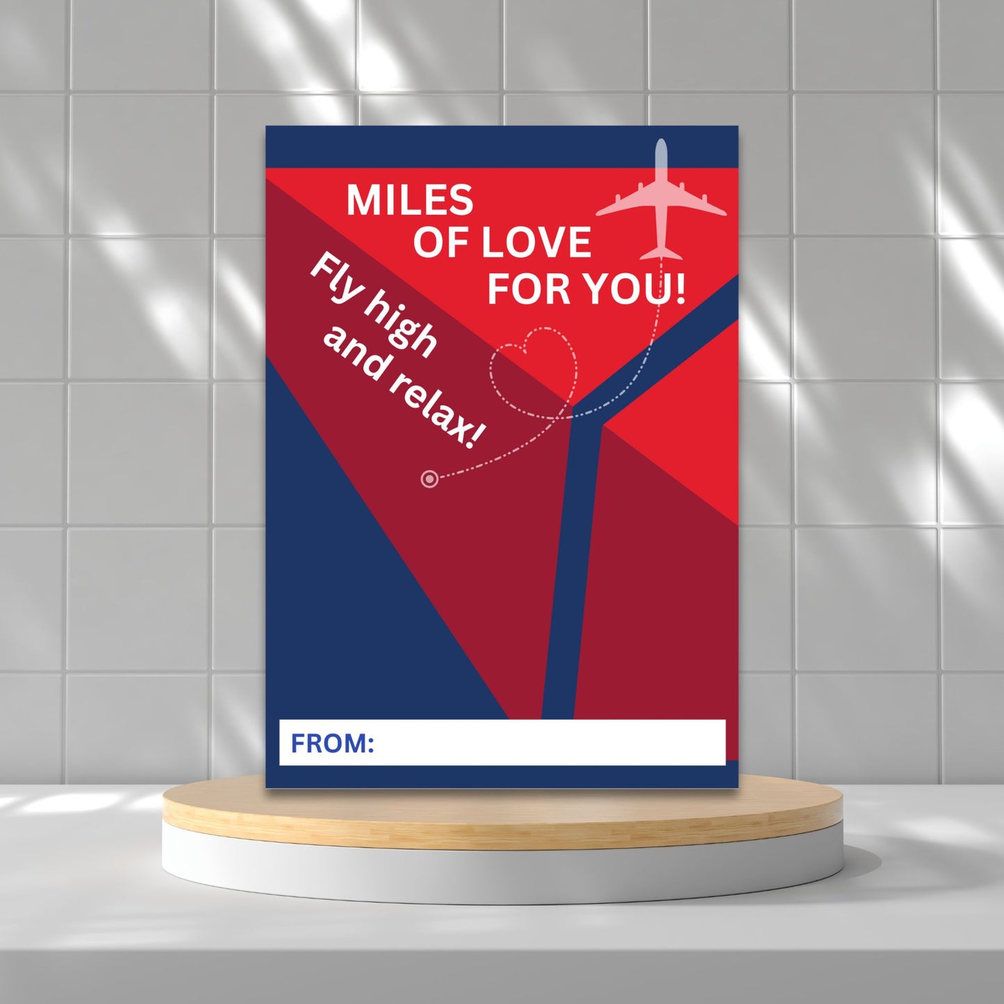 Printable “Miles of Love for You” airline travel-themed gift card holder for Mother’s Day, Father’s Day, or vacation gifts, 5x7 PDF format.