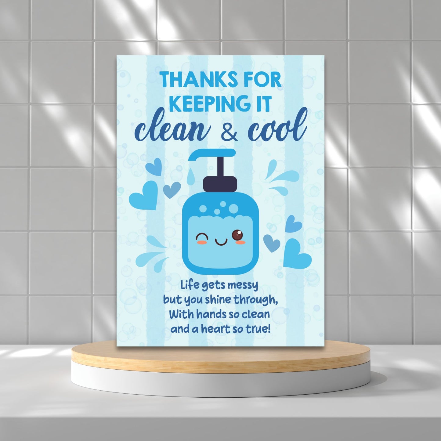 Printable card with a refreshing theme reading “Thanks for Your Refreshing Ways” – 5x7 digital thank-you card for teachers