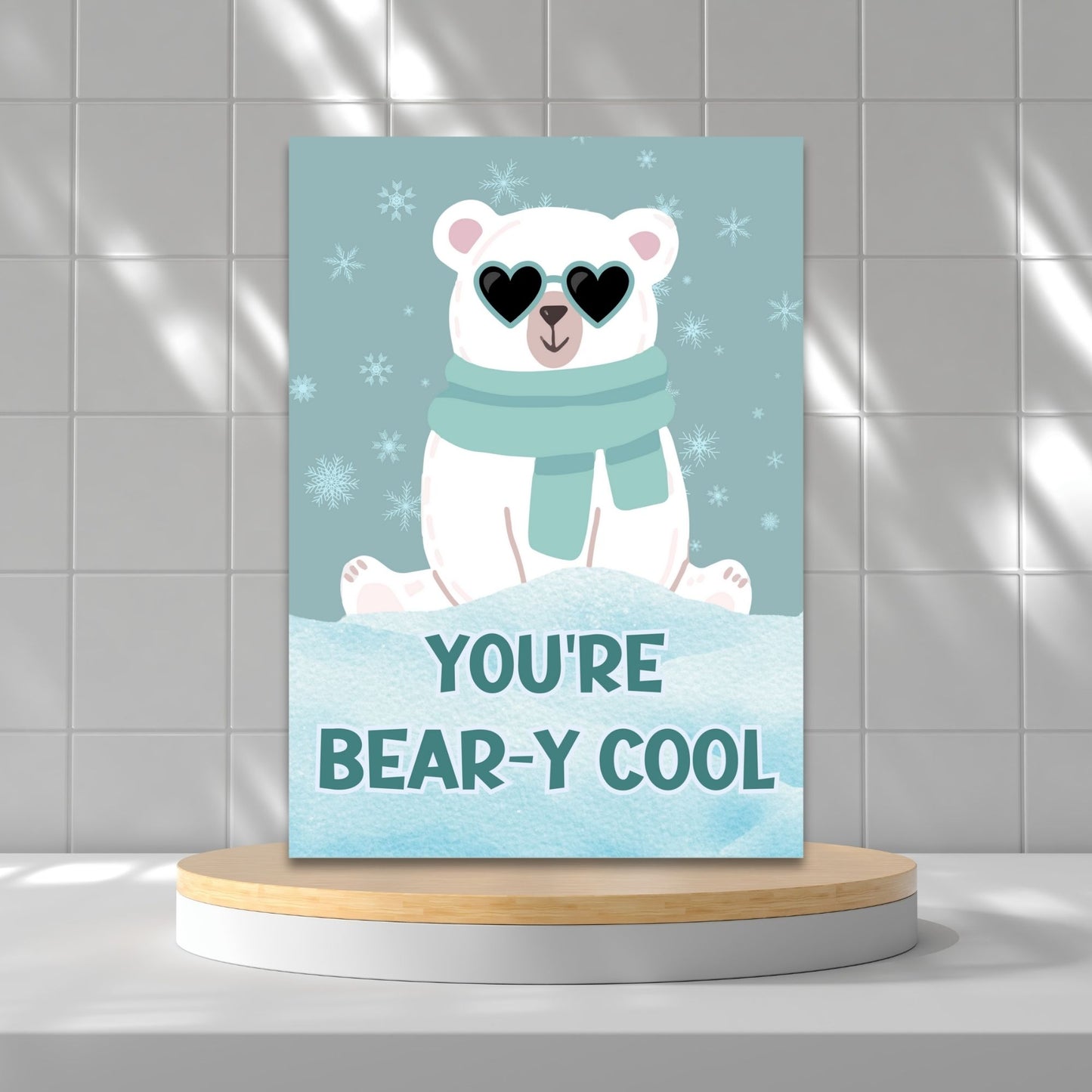 Printable Valentineās Day Greeting Card featuring the pun āYou're Beary Cool.ā Designed as a 5x7 PDF on an 8.5 x 11 sheet with two cards per page. A cute and fun Valentineās card for friends and animal lovers.