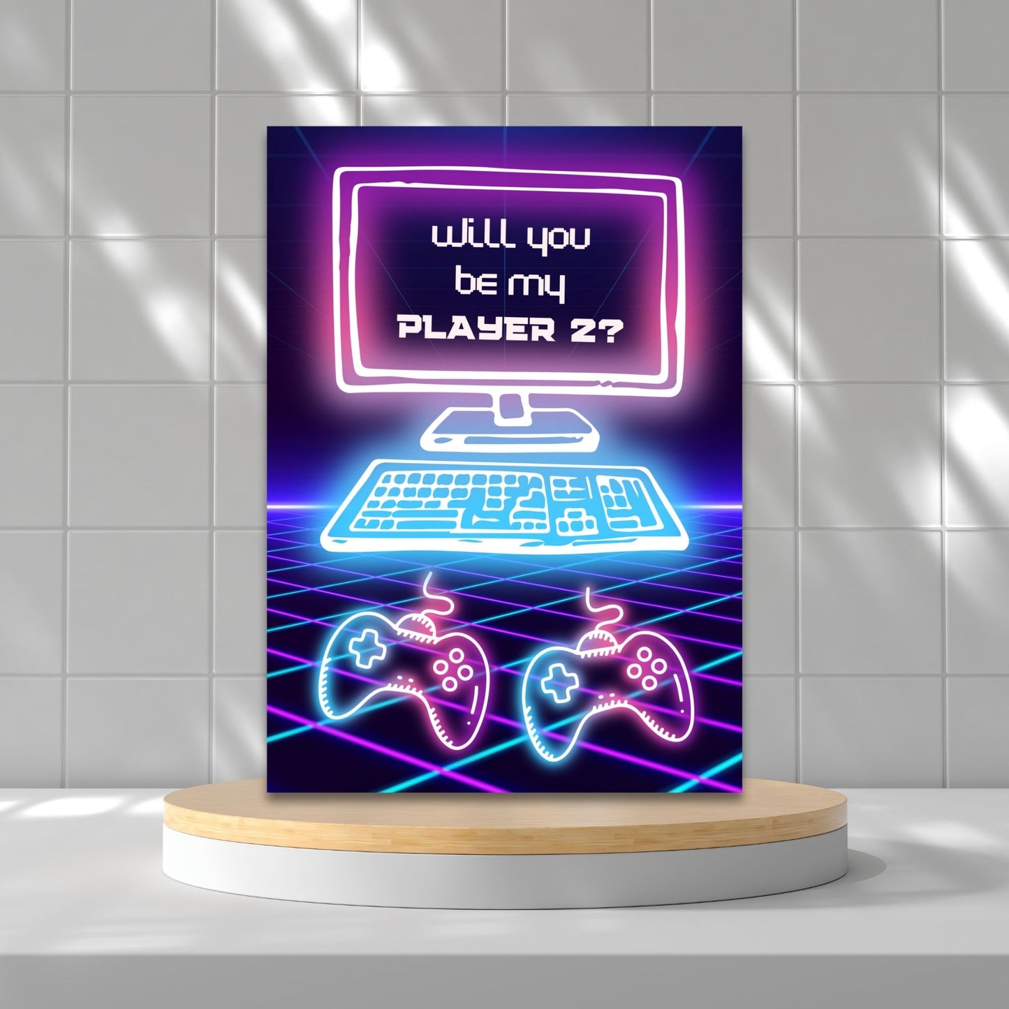 Printable Valentineās Day Greeting Card with the message āWill You Be My Player 2?ā Designed as a 5x7 PDF on an 8.5 x 11 sheet with two cards per page. A fun and geeky Valentineās card for gamers and couples.