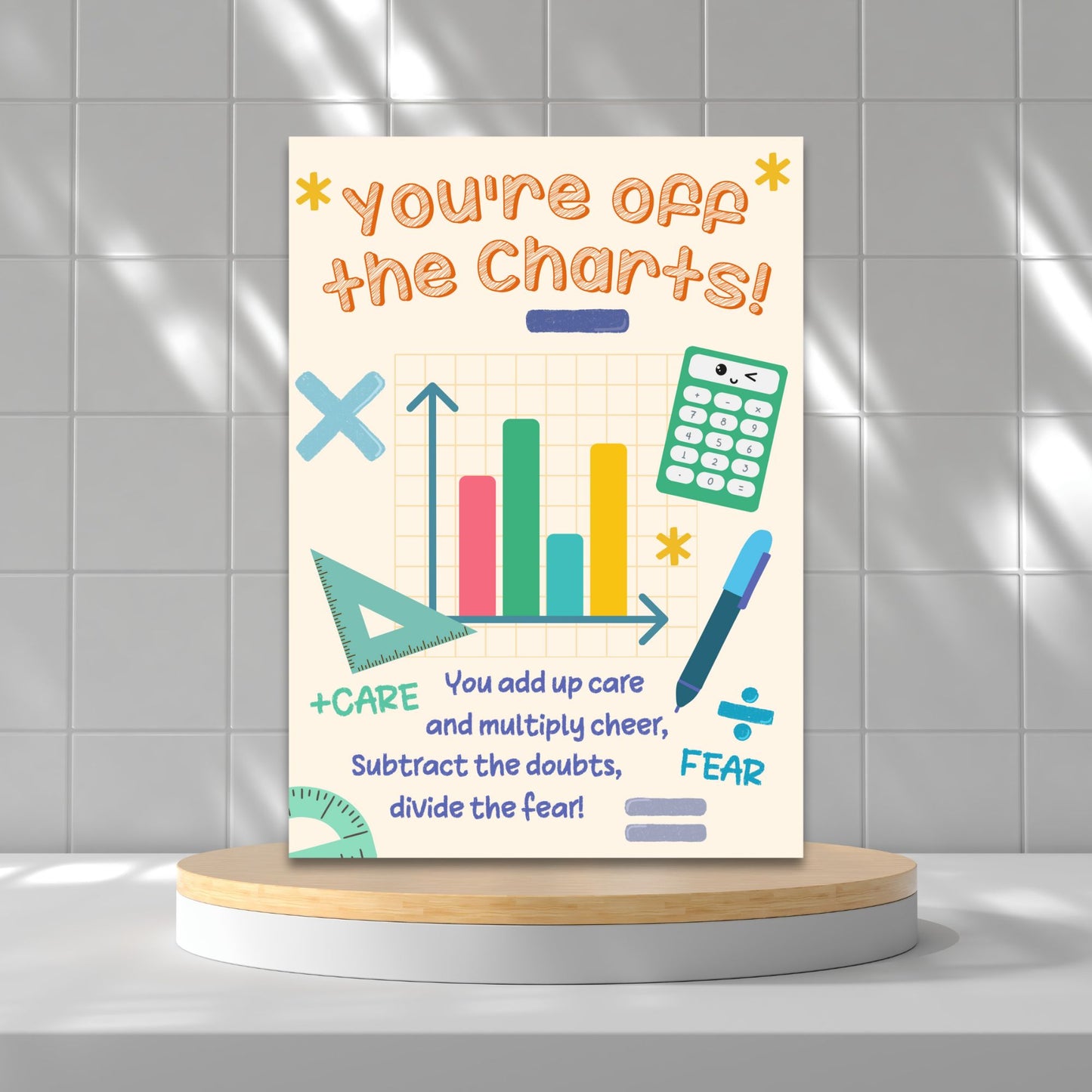 Printable teacher card that says “You’re Off the Charts” with math graph design – 5x7 digital download