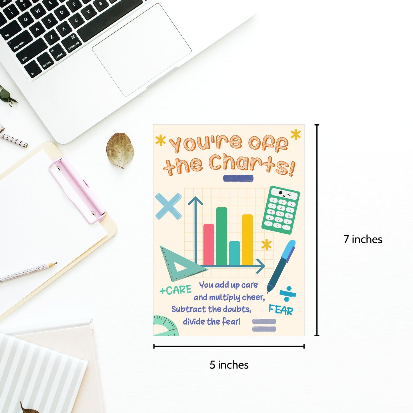 Printable teacher card that says “You’re Off the Charts” with math graph design – 5x7 digital download