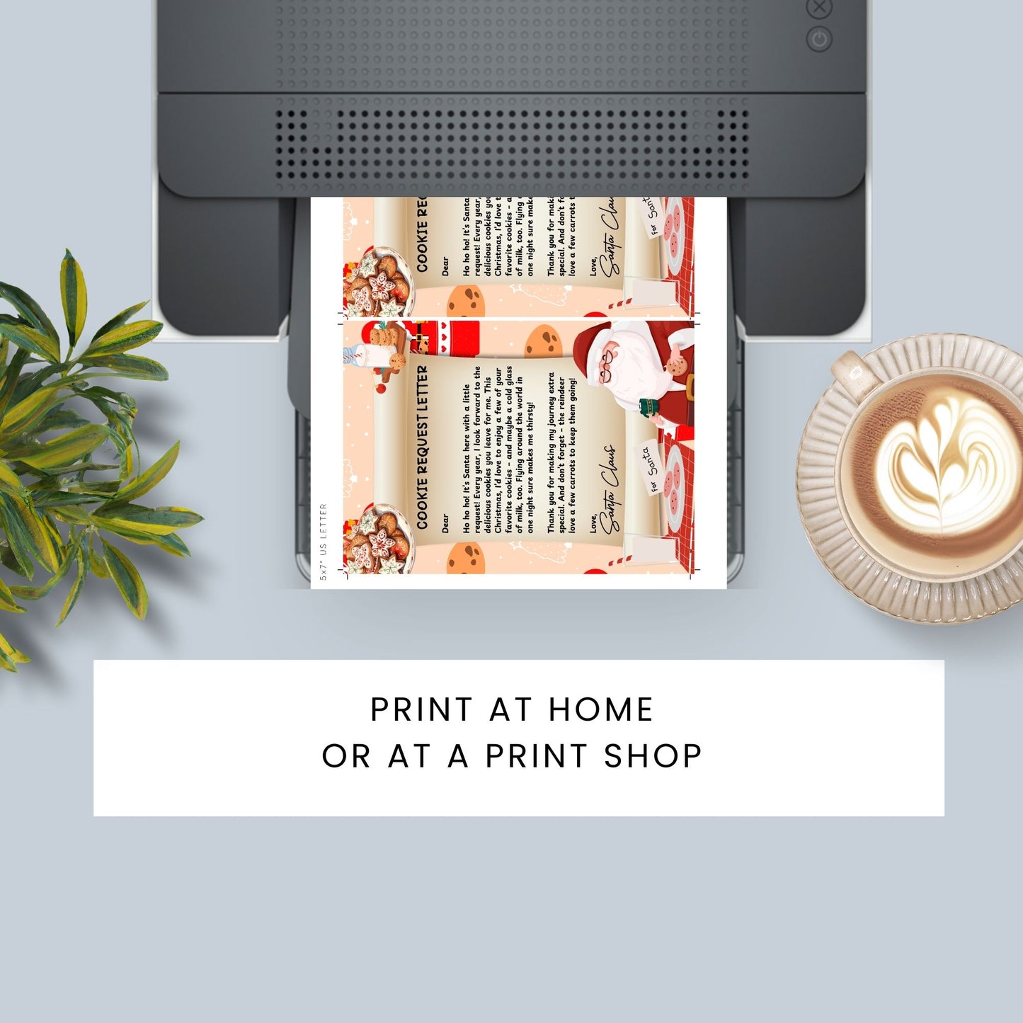 A festive Printable Cookie Request Letter, sized 5x7 inches, featuring a playful message from Santa asking for his favorite cookies, perfect for adding extra magic to Christmas Eve traditions.