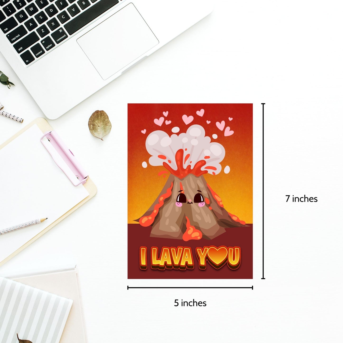 Printable Valentineās Day Greeting Card featuring the pun āI LAVA You.ā Designed as a 5x7 PDF on an 8.5 x 11 sheet with two cards per page. A fun and heartfelt Valentineās card for loved ones.