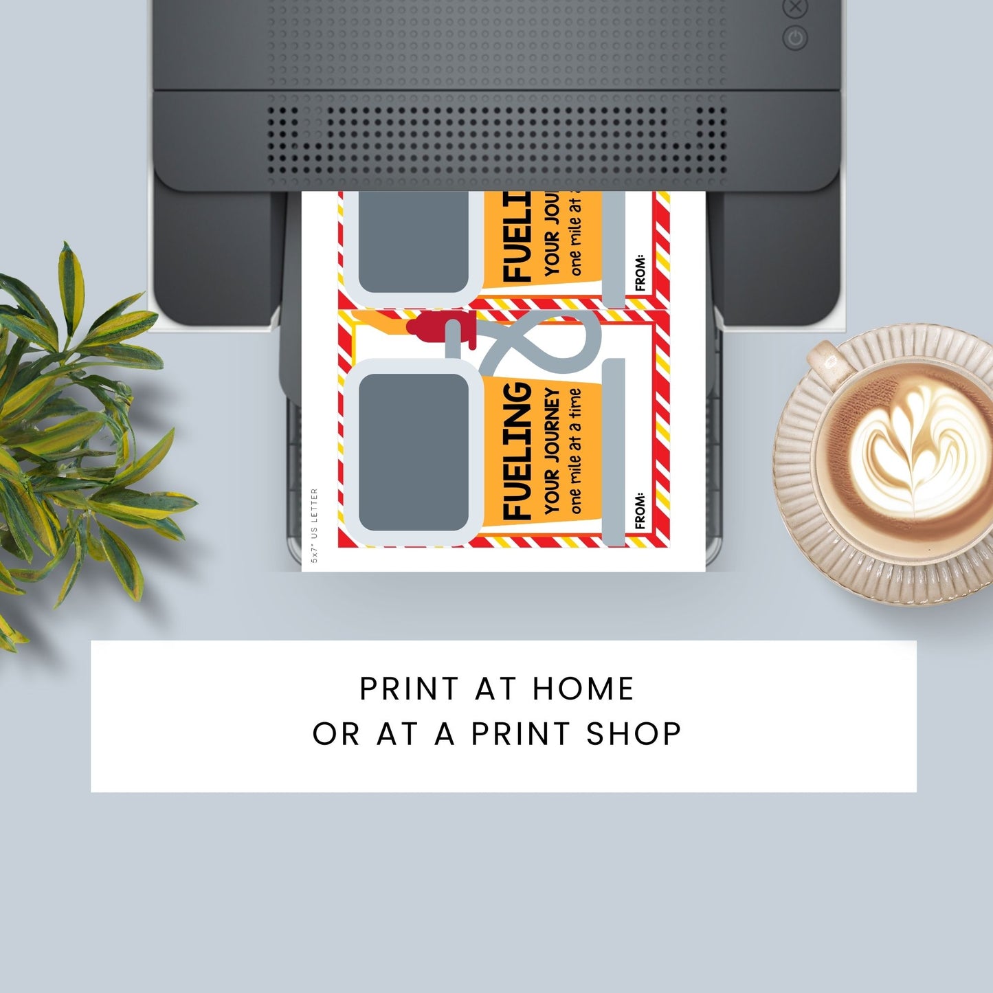 Printable gas station gift card holders for students and anyone, 5x7 inches, laid out on an 8.5 x 11 inch sheet, with a dynamic "Fueling Your Journey One Mile at a Time" message.