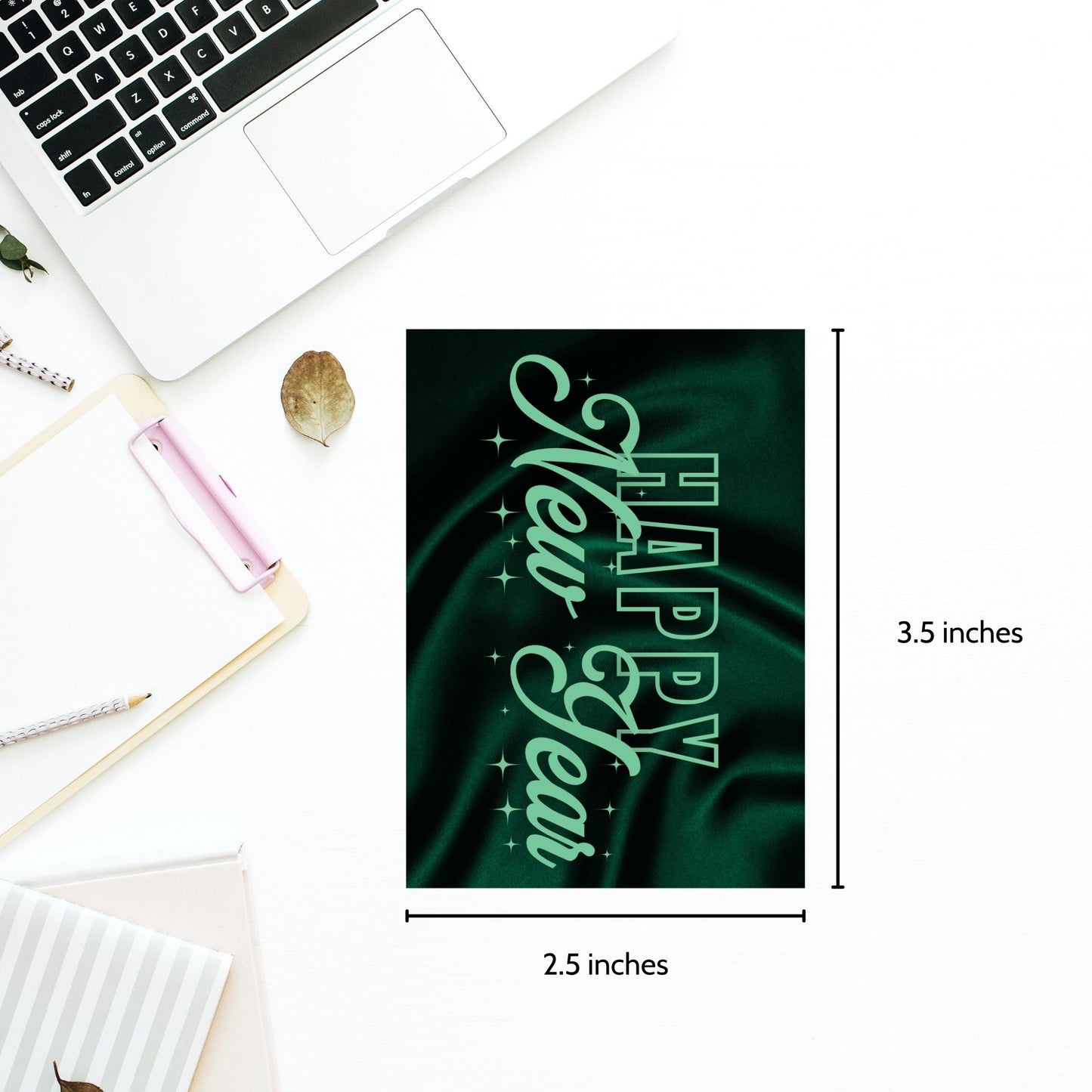 Elegant emerald green Happy New Year printable gift tags with a satin-inspired background and shimmering accents, ideal for luxury gifting and party favors.