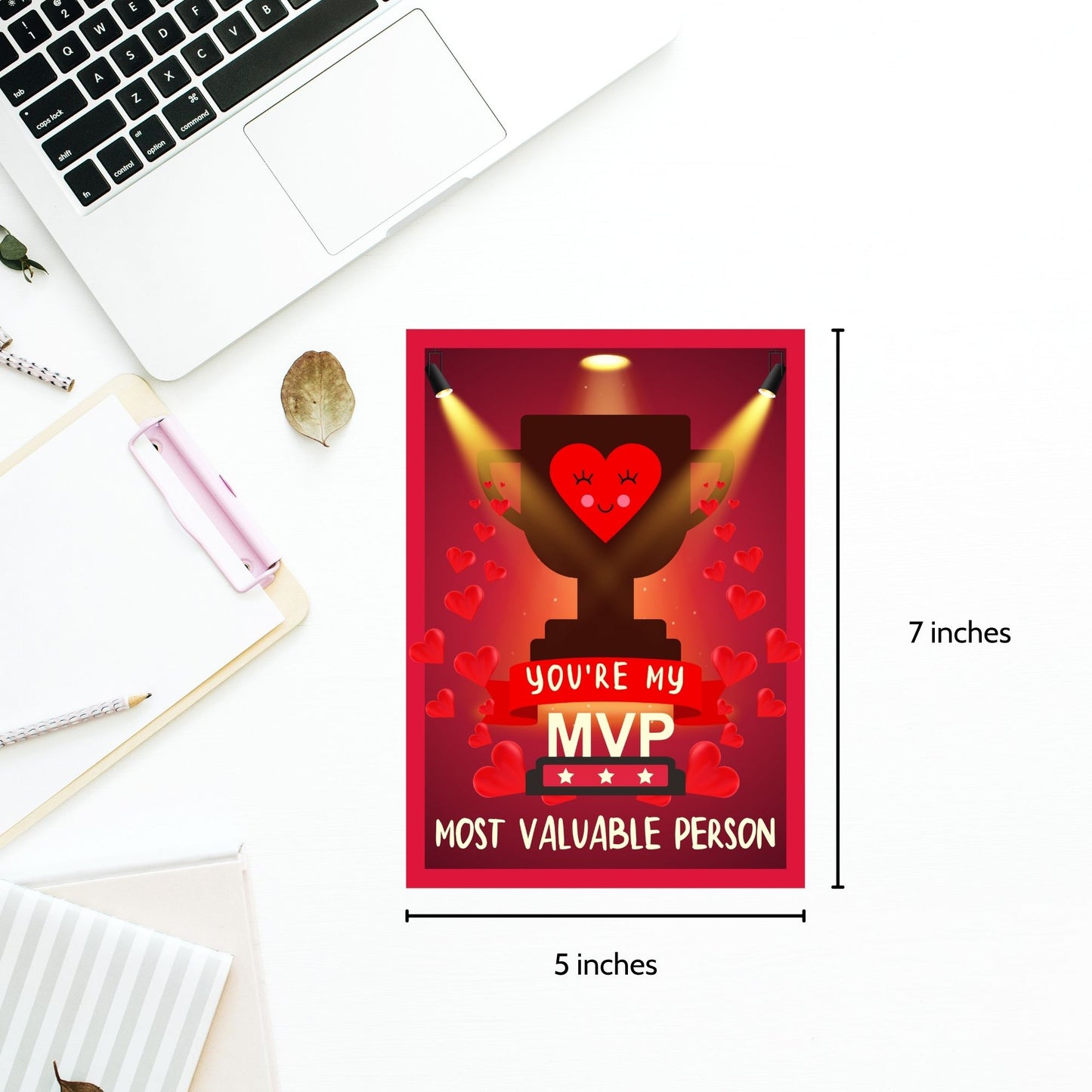 Printable Valentineās Day Greeting Card featuring the phrase āYou're My MVP.ā Designed as a 5x7 PDF on an 8.5 x 11 sheet with two cards per page. A fun and motivational Valentineās card for sports lovers.