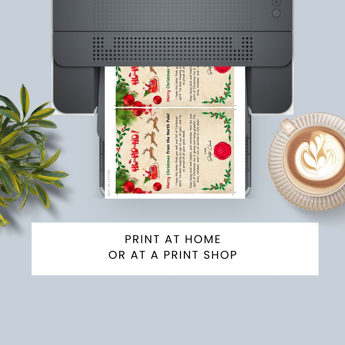 A festive Printable Letter from Santa Card, sized 5x7 inches, featuring classic holiday motifs, cheerful messaging, and warm details from Santa Claus, perfect for bringing joy to kids and kids at heart eagerly awaiting Santa’s arrival.