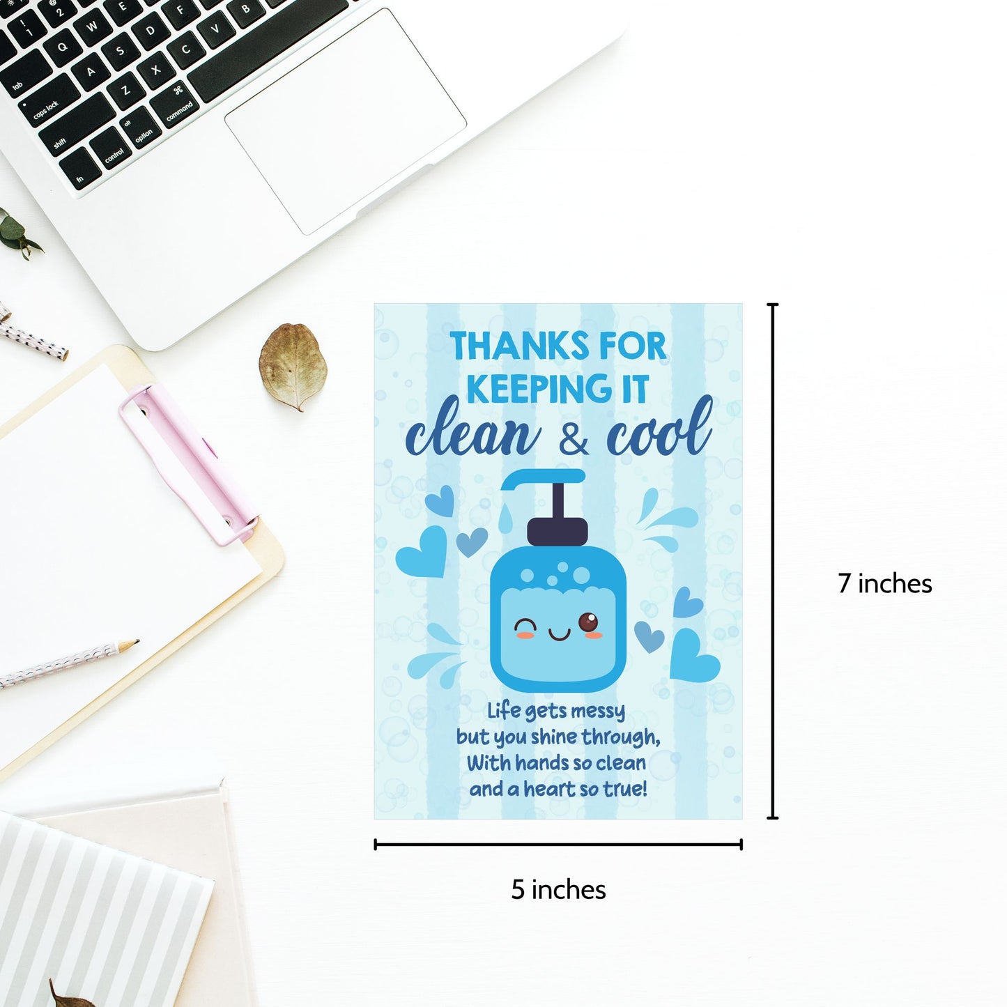 Printable card with a refreshing theme reading “Thanks for Your Refreshing Ways” – 5x7 digital thank-you card for teachers