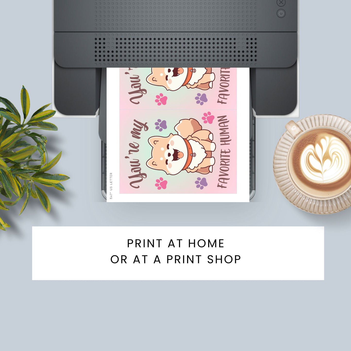 Printable Valentineās Day Greeting Card with the message āYou're My Favorite Human.ā Designed as a 5x7 PDF on an 8.5 x 11 sheet with two cards per page. A simple and heartfelt Valentineās card for a loved one.