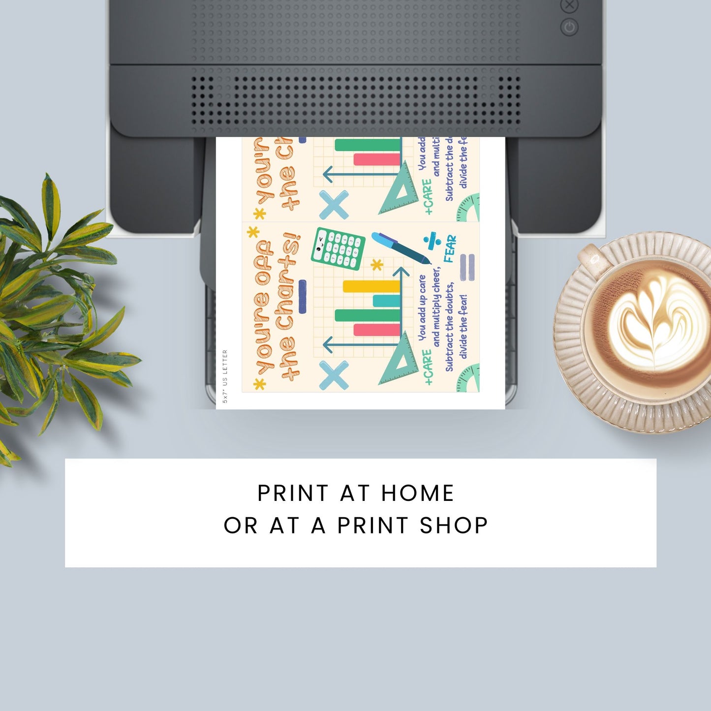 Printable teacher card that says “You’re Off the Charts” with math graph design – 5x7 digital download