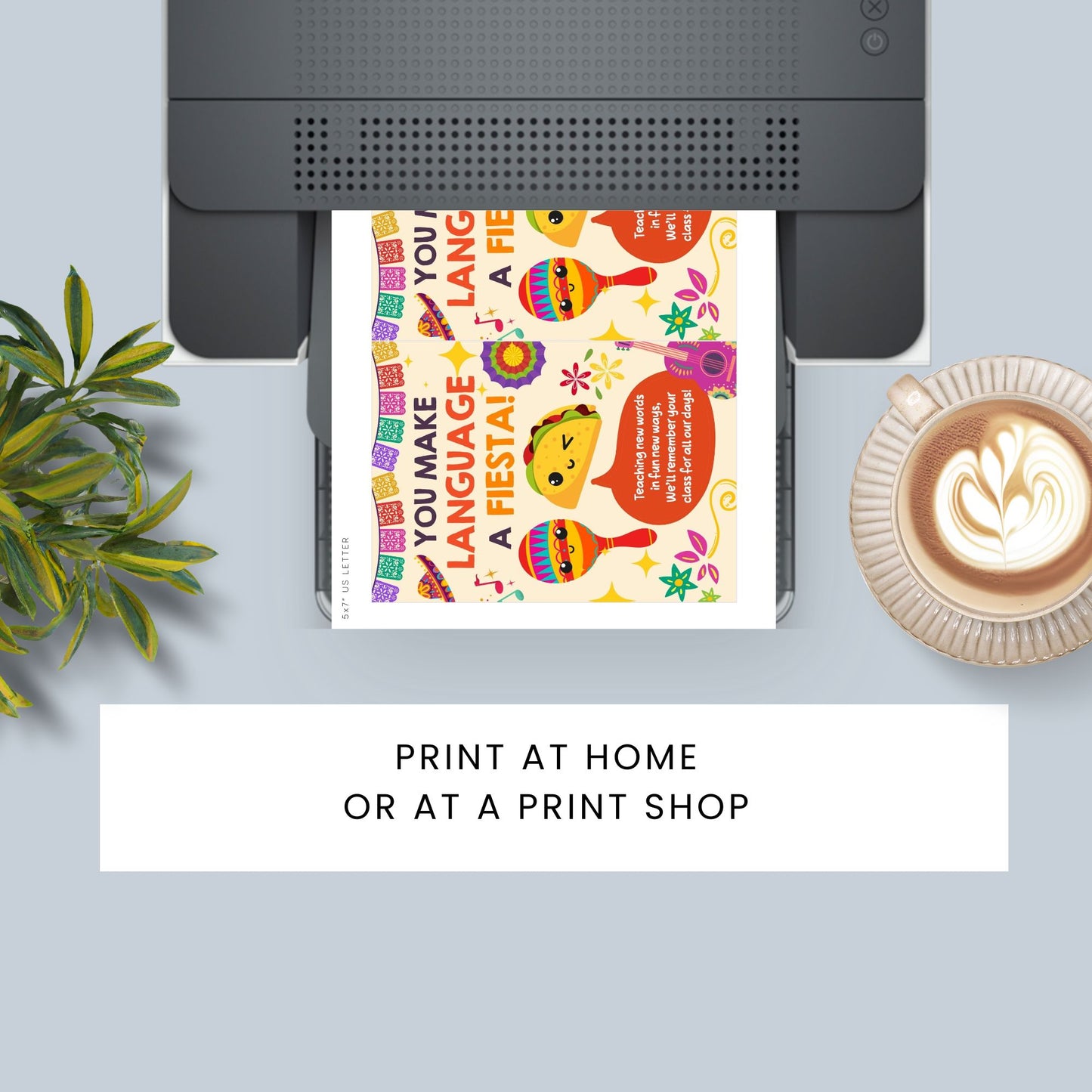 Printable teacher card reading “You Make Language a Fiesta” – world language appreciation design, 5x7 digital download