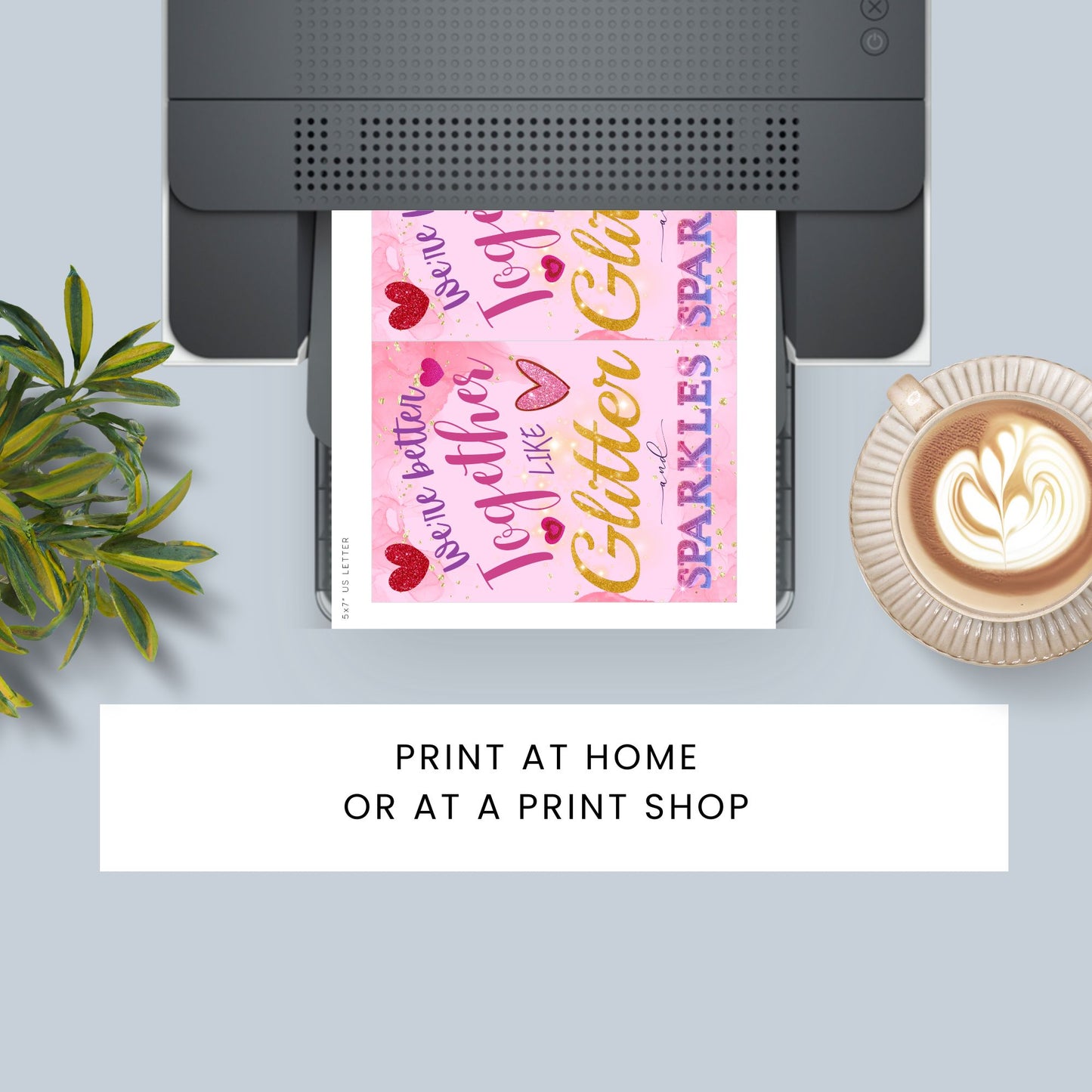 A printable Galentine’s Day greeting card with a fun glitter and sparkles theme, featuring the phrase "We're Better Together Like Glitter & Sparkles." A 5x7-inch design, perfect for best friends, coworkers, and girl gangs, available as an instant download.