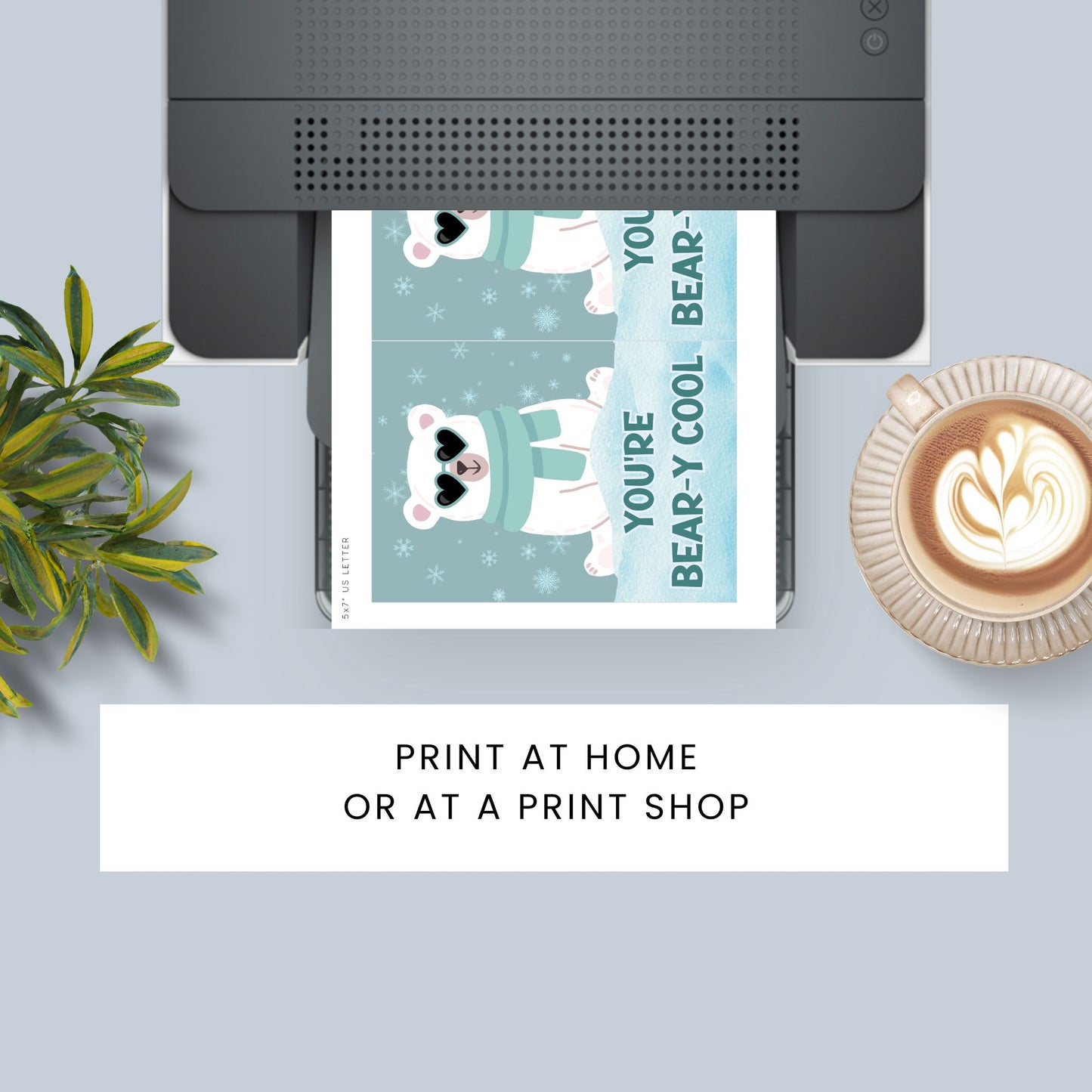 Printable Valentineās Day Greeting Card featuring the pun āYou're Beary Cool.ā Designed as a 5x7 PDF on an 8.5 x 11 sheet with two cards per page. A cute and fun Valentineās card for friends and animal lovers.