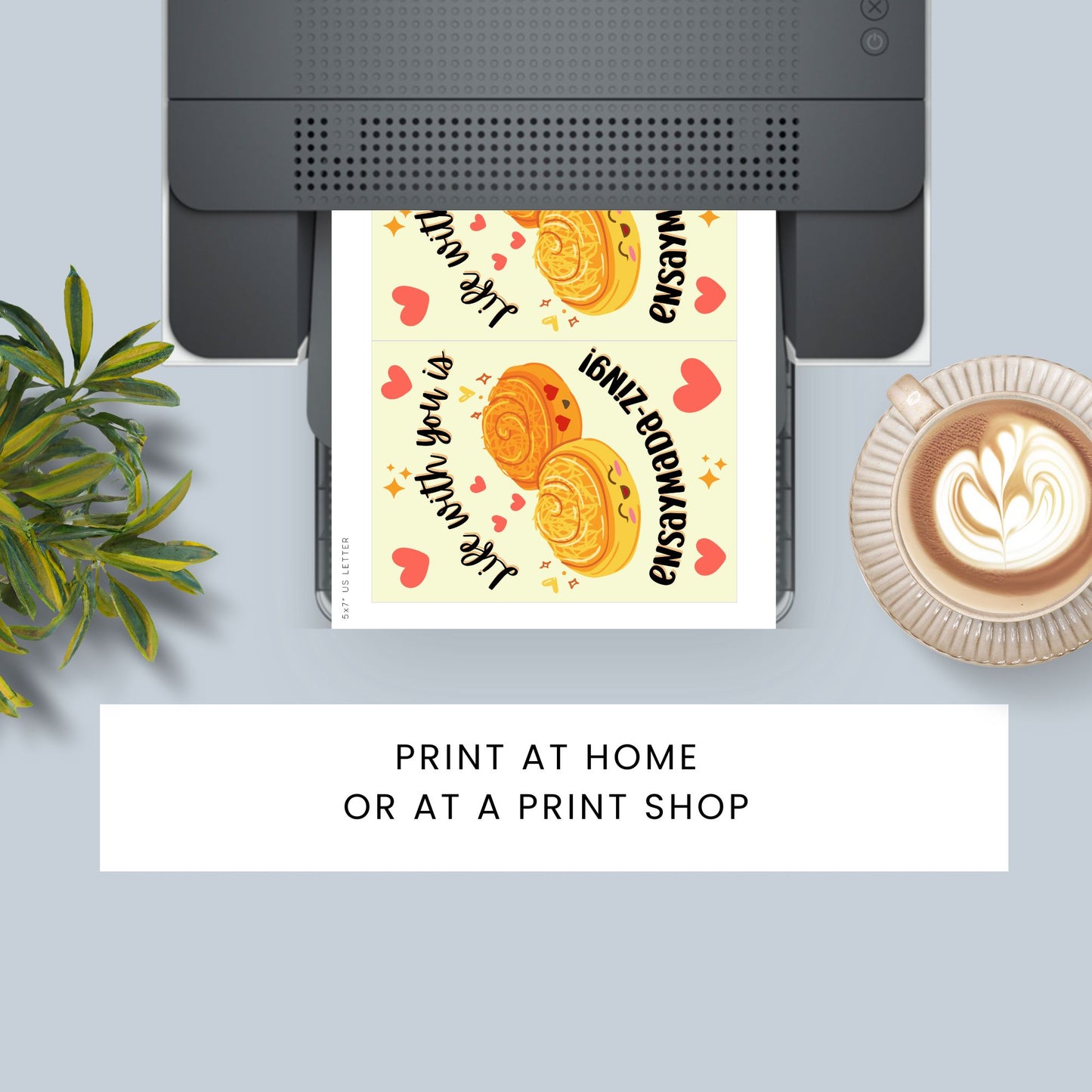 Printable Valentineās Day card featuring the phrase āLife with You is Ensaymadazingā with a Filipino ensaymada-inspired design. Designed as a 5x7 PDF on an 8.5 x 11 sheet with two cards per page. A punny and heartfelt Valentineās card for Filipino food lovers.
