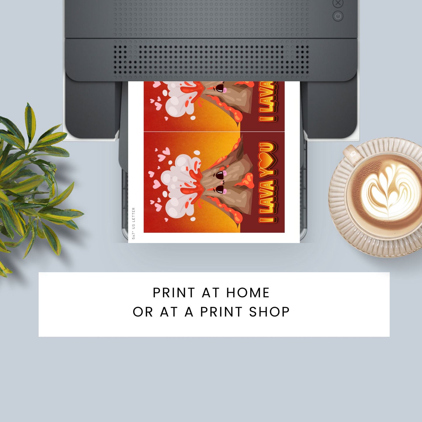 Printable Valentineās Day Greeting Card featuring the pun āI LAVA You.ā Designed as a 5x7 PDF on an 8.5 x 11 sheet with two cards per page. A fun and heartfelt Valentineās card for loved ones.