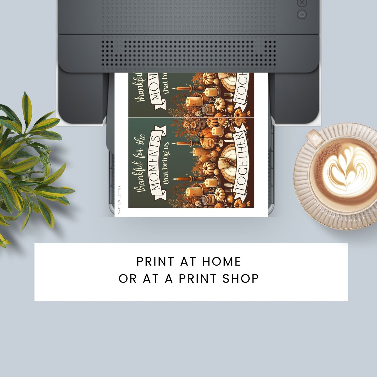 Printable Fall Greeting Card featuring a candlelit autumn table with pumpkins and the message 'Thankful for the Moments that Bring Us Together,' ideal for expressing gratitude this fall.