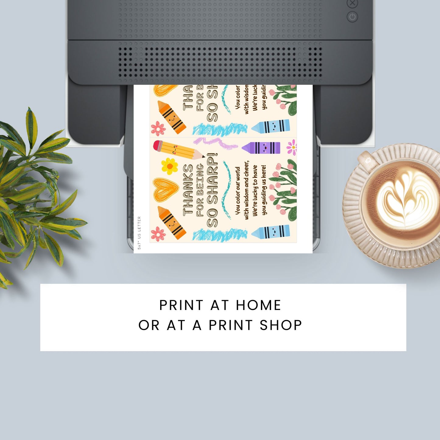 Printable teacher card reading “Thanks for Being So Sharp” with crayon design – 5x7 digital download