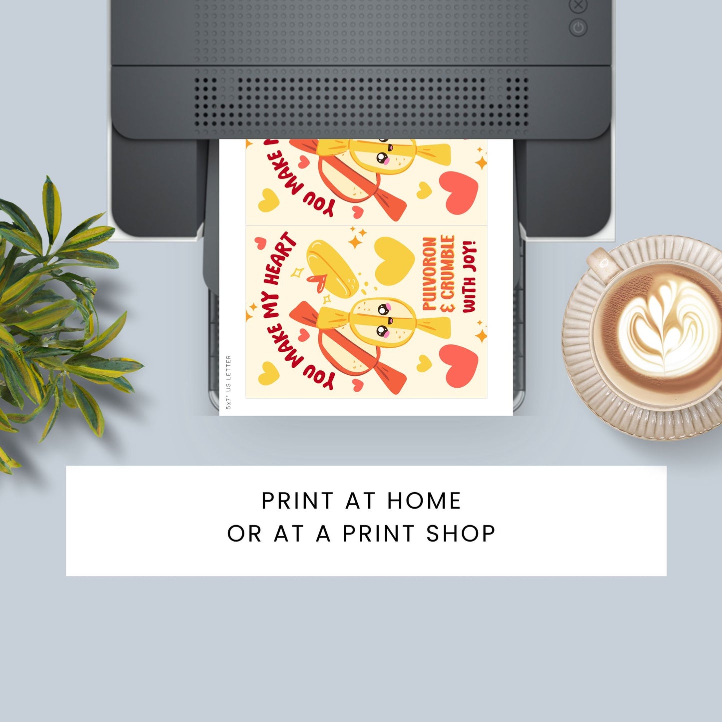 Printable Valentineās Day card featuring the phrase āYou Make My Heart Pulvoroll with Joyā with a Filipino pulvoron-inspired design. Designed as a 5x7 PDF on an 8.5 x 11 sheet with two cards per page. A punny and heartfelt Valentineās card for Filipino food lovers.