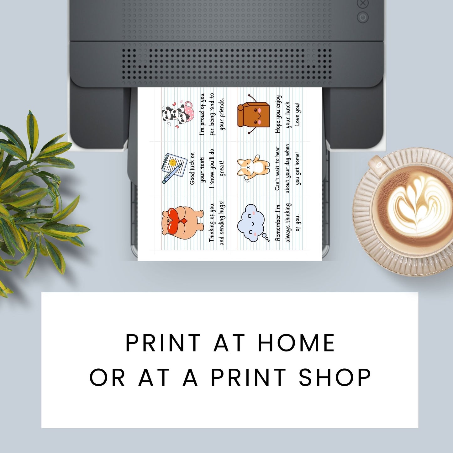 A collection of 16 colorful and heartfelt printable lunch box notes with personal messages, perfect for making a child's lunchtime special.